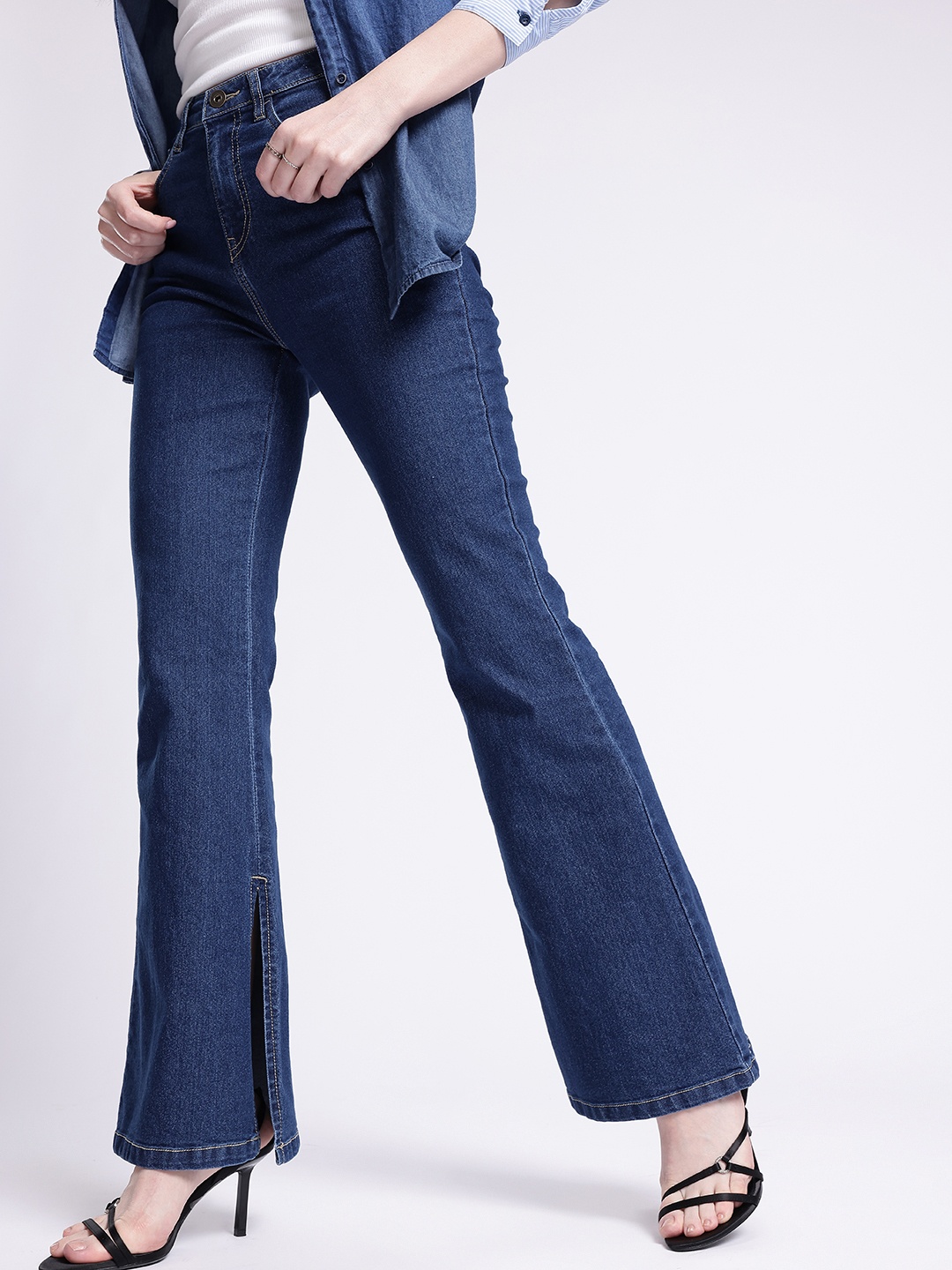 

glitchez Women Cool Vibe Skinny Flared Fit Jeans With Slits, Blue