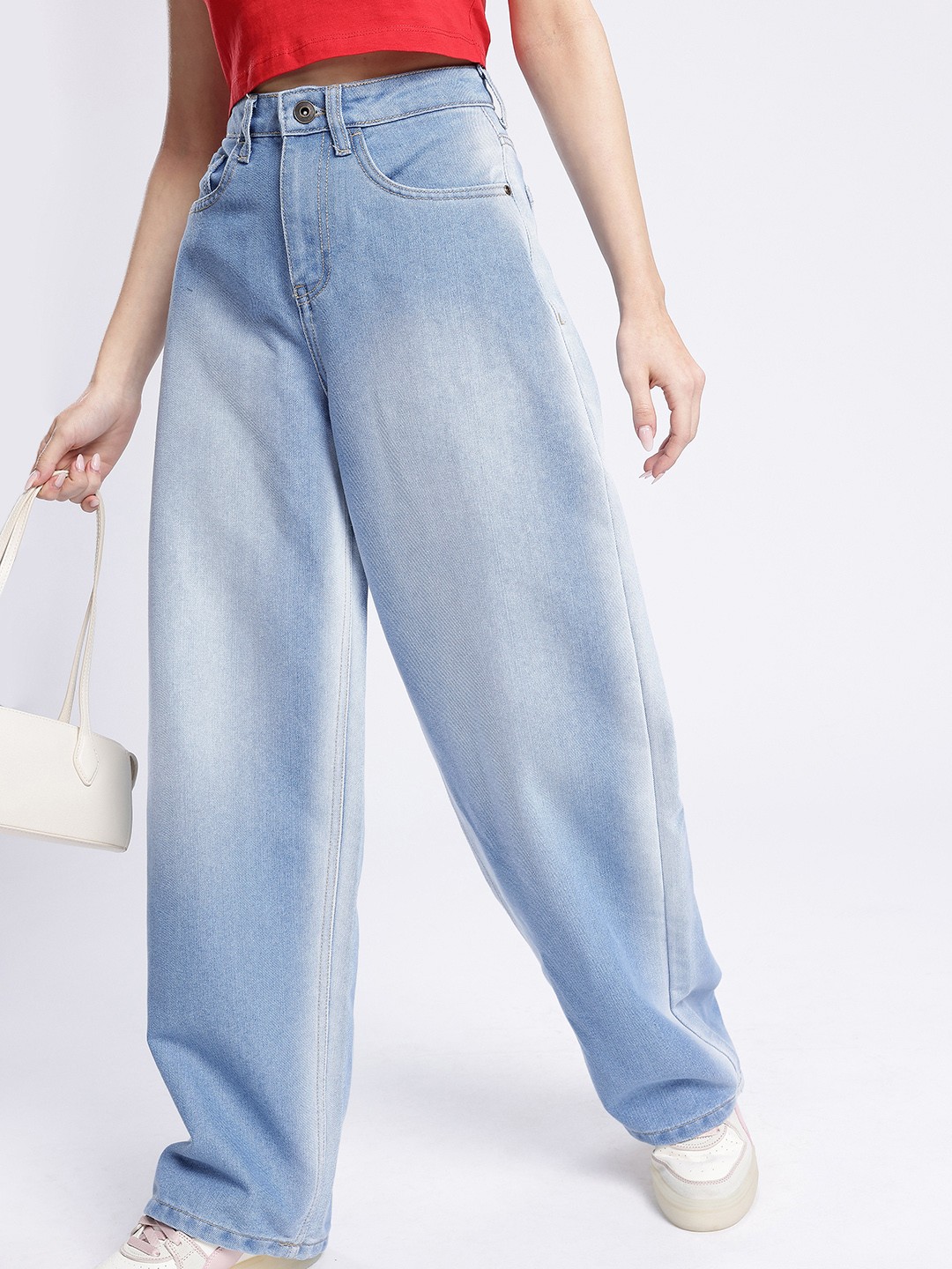 

glitchez Women Classic Cool 90's Baggy Fit Faded Jeans, Blue