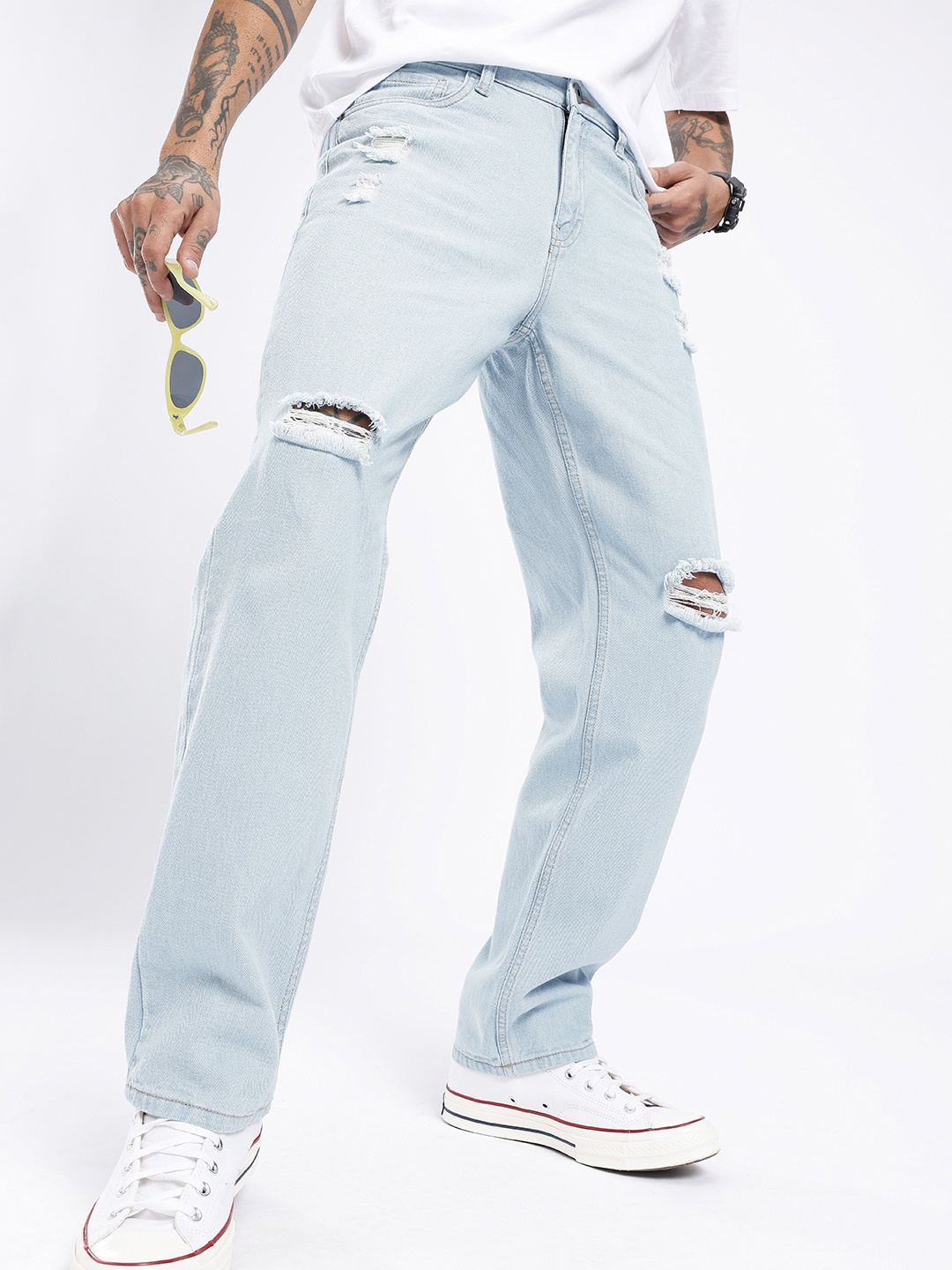 

glitchez Men Timeless Cool Straight Fit Ripped Jeans, Blue