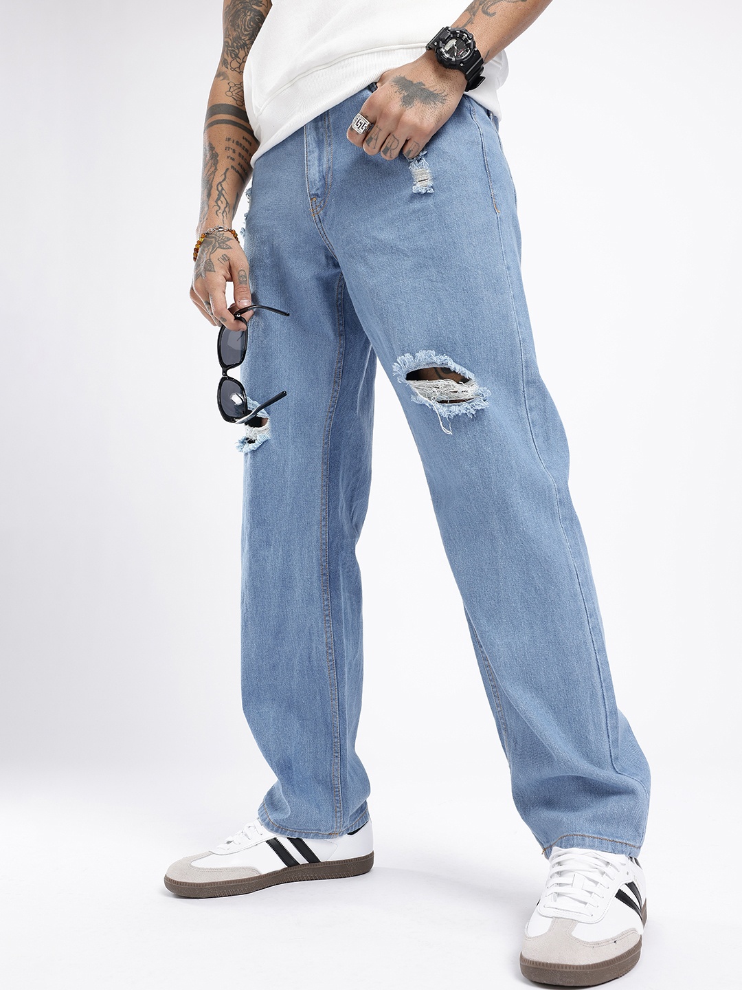 

glitchez Men Timeless Classic Straight Fit Highly Distressed Jeans, Blue