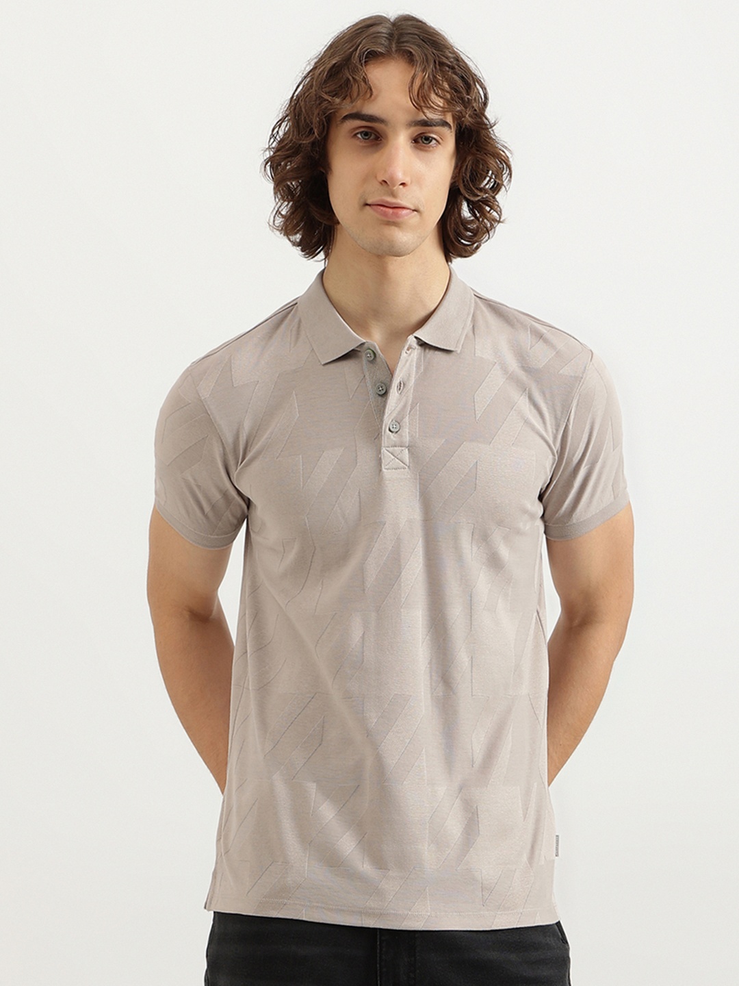

United Colors of Benetton Men Solid Polo Collar Pure Cotton T-shirt, Beige