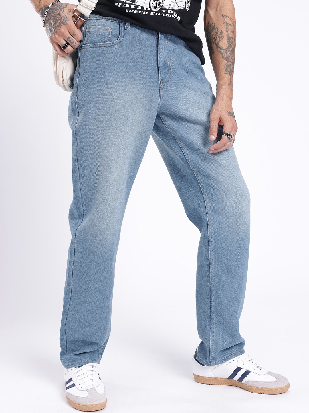 

glitchez Men Urban Cool Straight Fit Light Fade Jeans, Blue