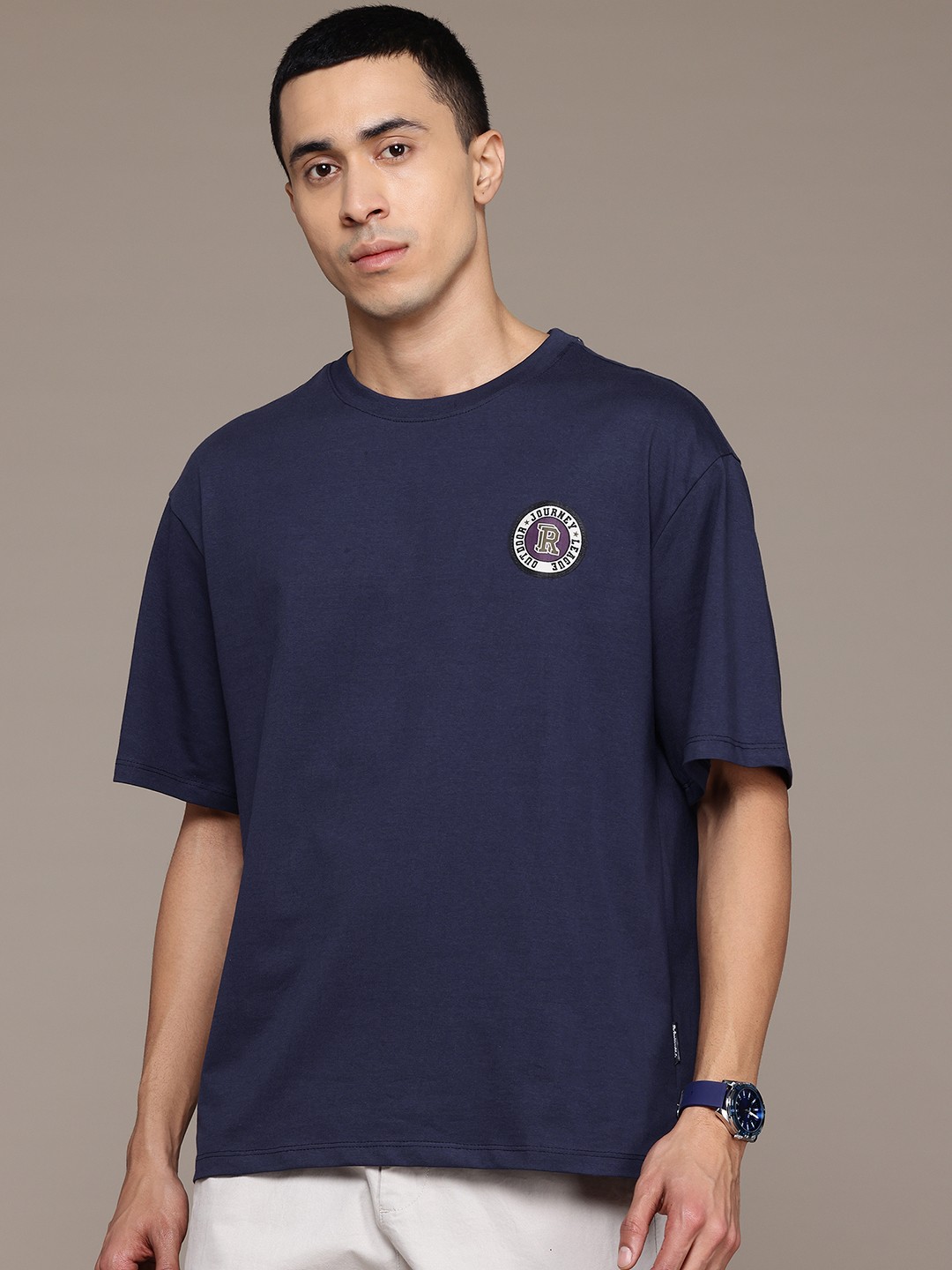 

The Roadster Lifestyle Co. Pure Cotton Relaxed T-shirt, Navy blue