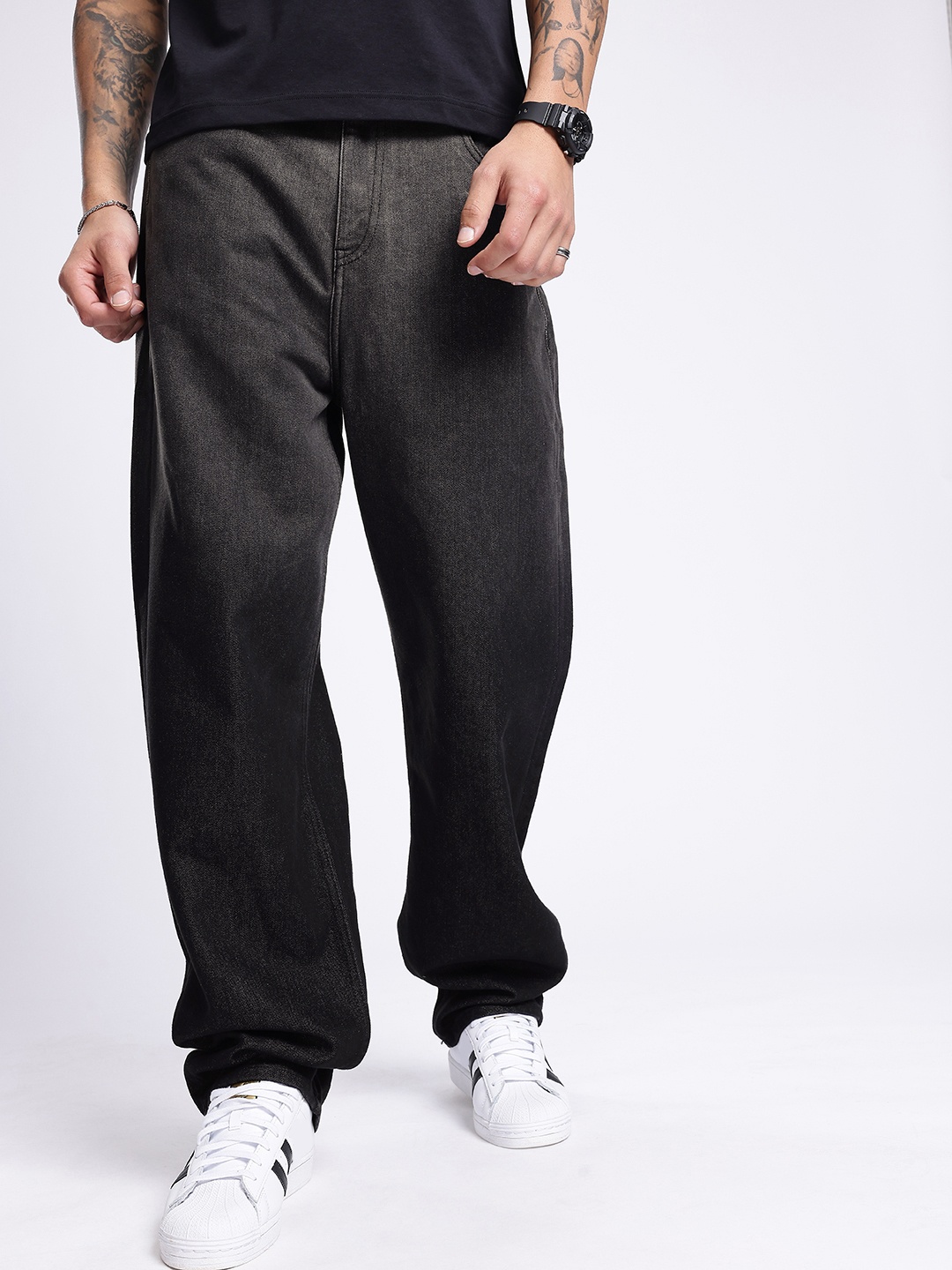 

glitchez Men Edgy Vibe Loose Fit Light Fade Jeans, Black