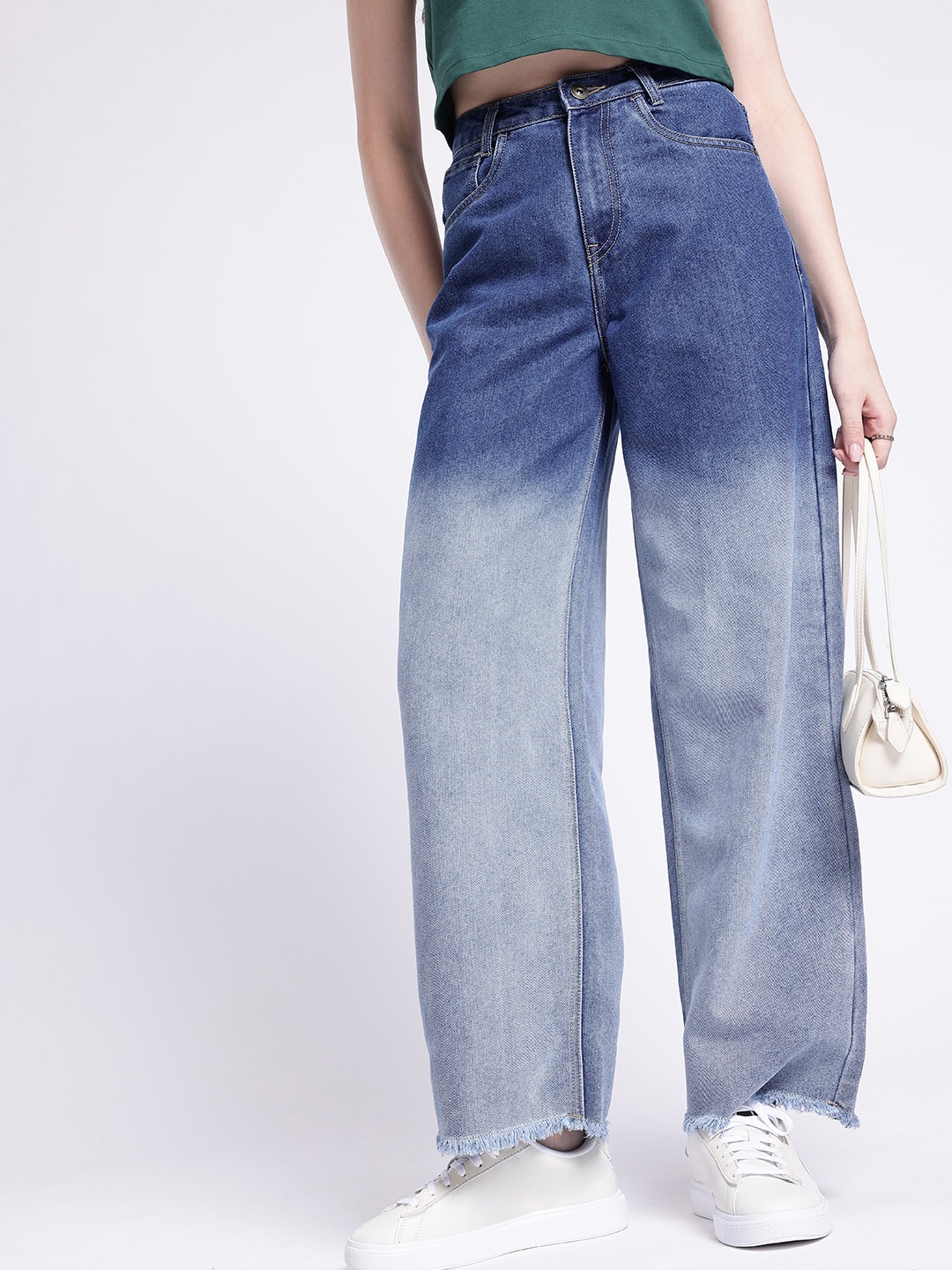 

glitchez Women 90's Baggy High-Rise Ombre Jeans, Blue
