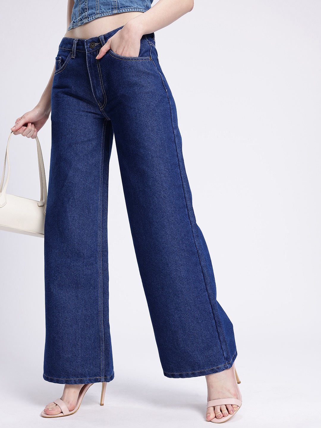 

glitchez Women Urban Vibe Wide Leg Low-Rise Jeans, Blue