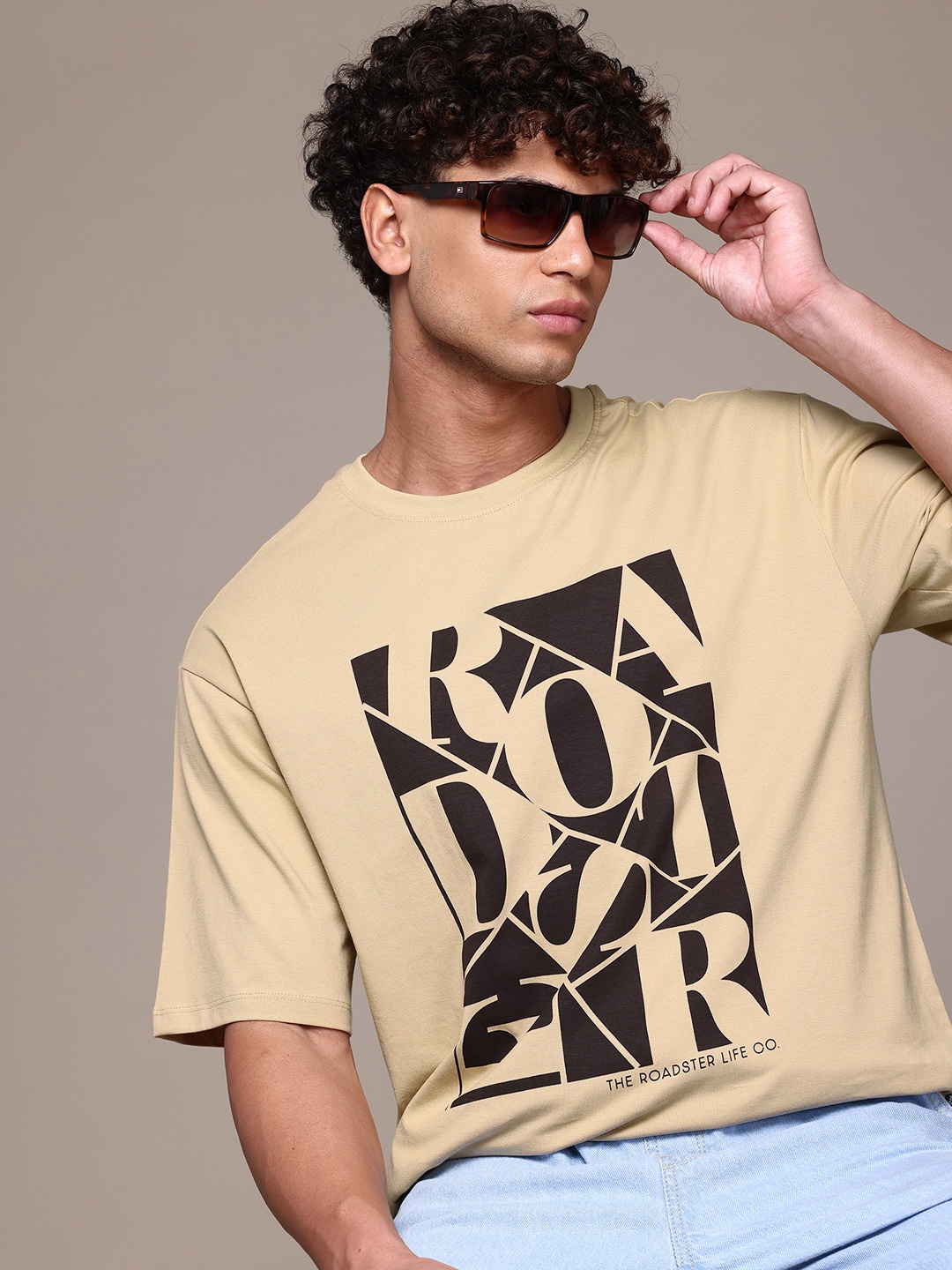 

Roadster The Lifestyle Co. Typography Printed Pure Cotton T-shirt, Beige