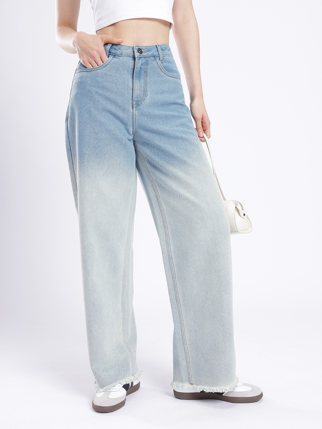 

glitchez Women Street Classic 90's Baggy High-Rise Heavy Fade Jeans, Blue
