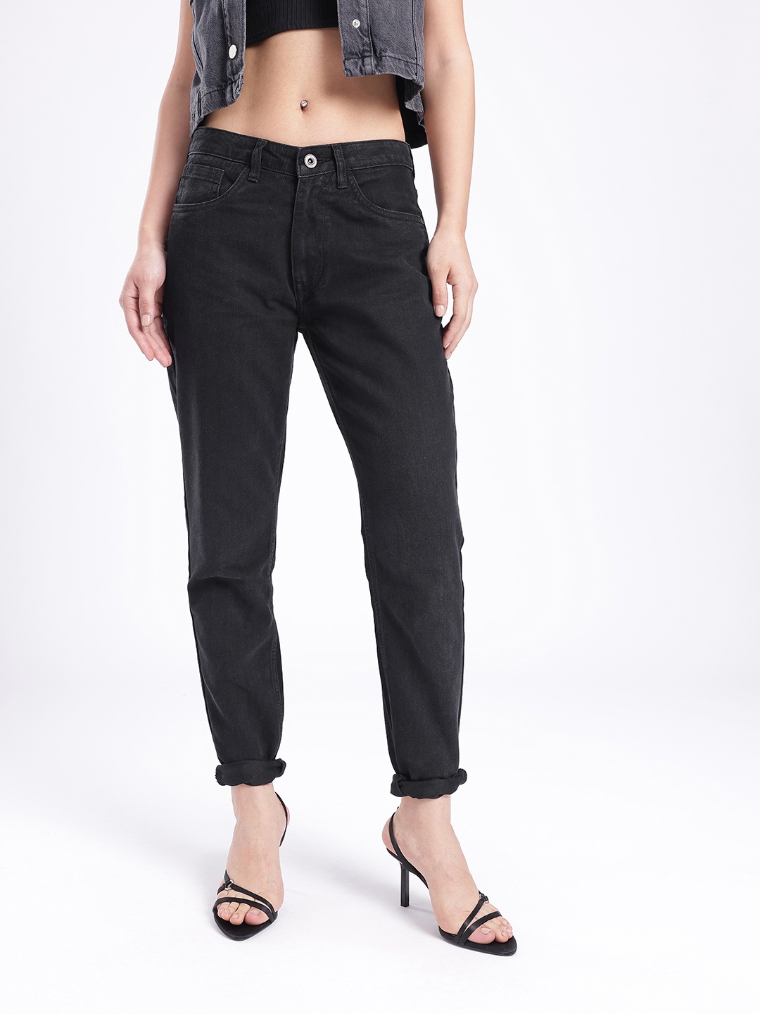 

glitchez Women Classic Vibe Mom Fit Jeans, Black
