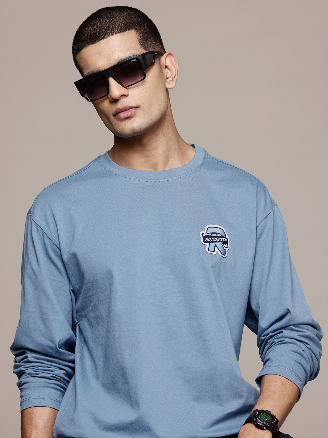 

The Roadster Lifestyle Co. Men Pure Cotton Relaxed Fit T-shirt, Blue