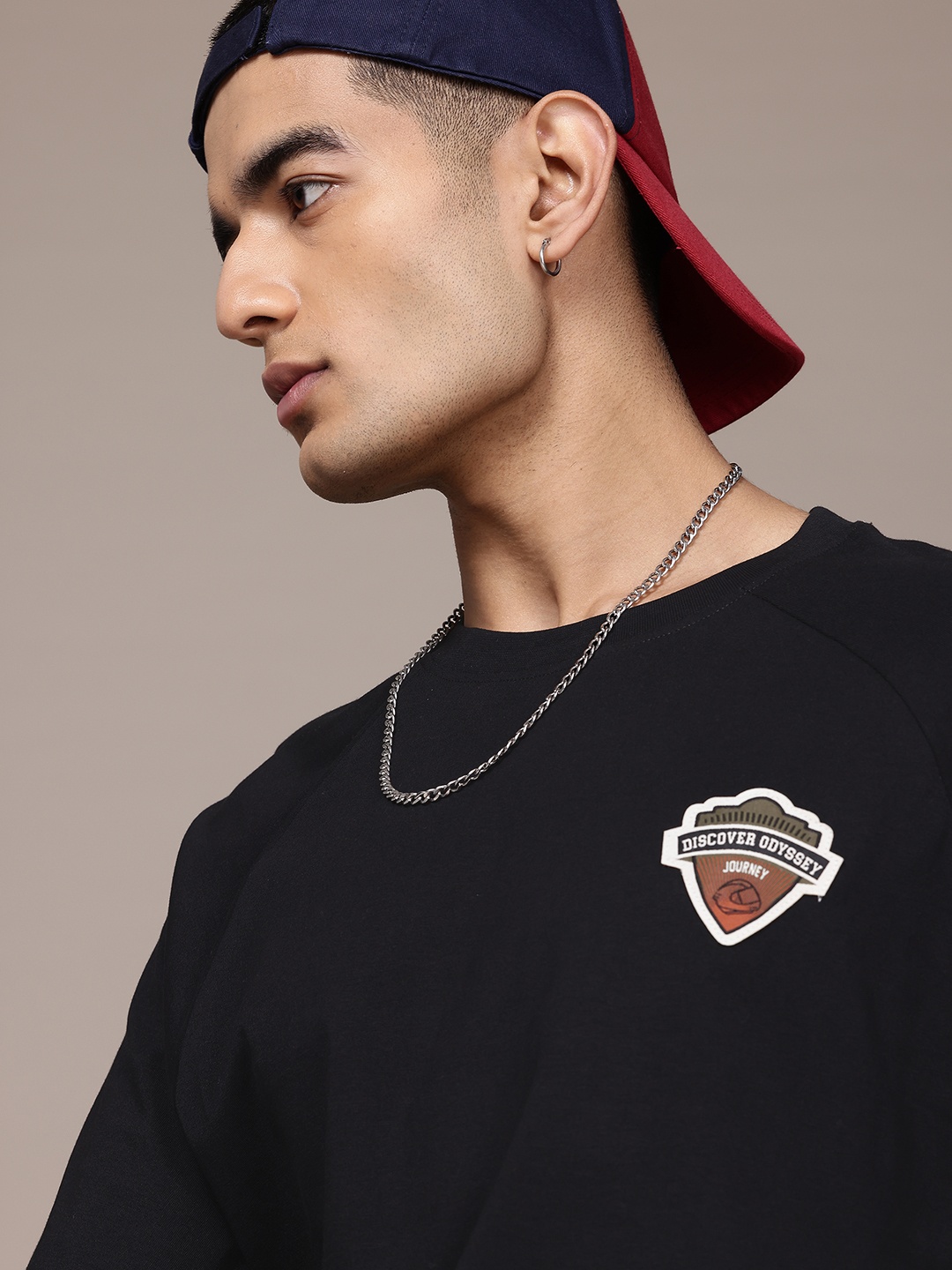 

The Roadster Lifestyle Co. Drop-Shoulder Sleeves Pure Cotton Relaxed T-shirt, Black