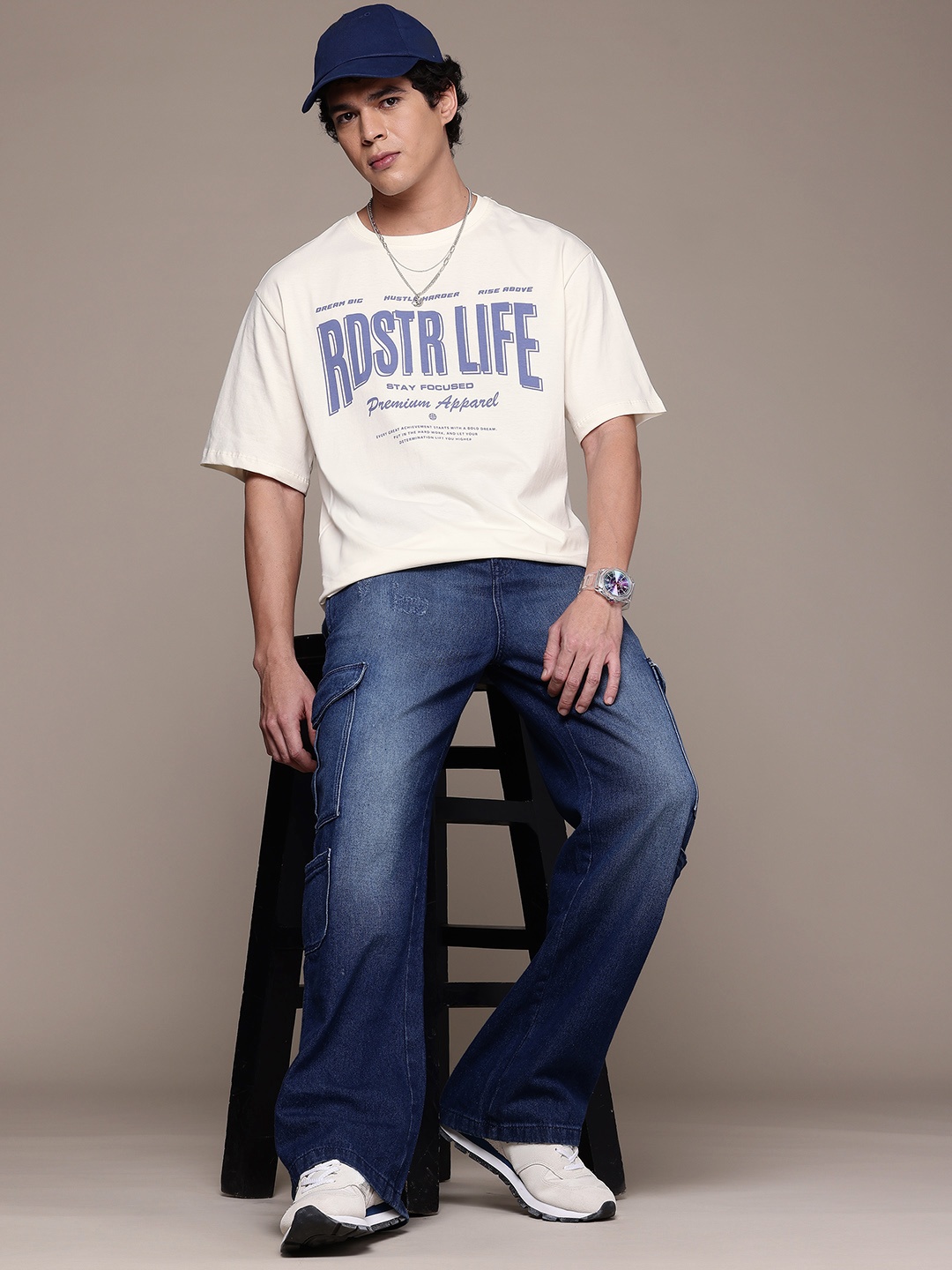 

The Roadster Lifestyle Co. Typography Print Pure Cotton Relaxed T-shirt, Cream