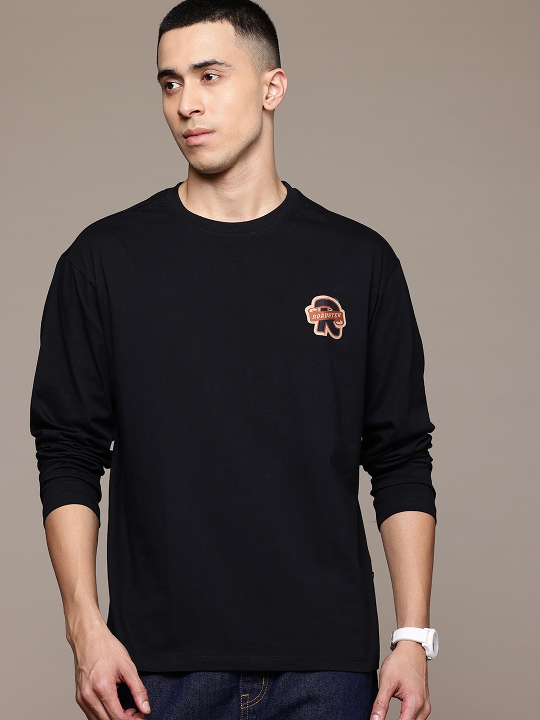 

The Roadster Lifestyle Co. Men Pure Cotton Relaxed Fit T-shirt, Black