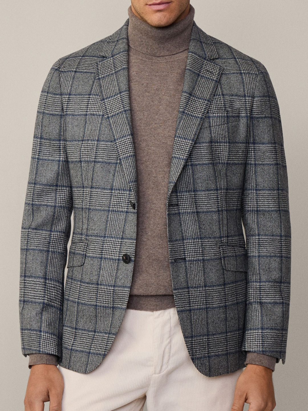 

HACKETT LONDON Checked Single-Breasted Woollen Formal Blazer, Grey