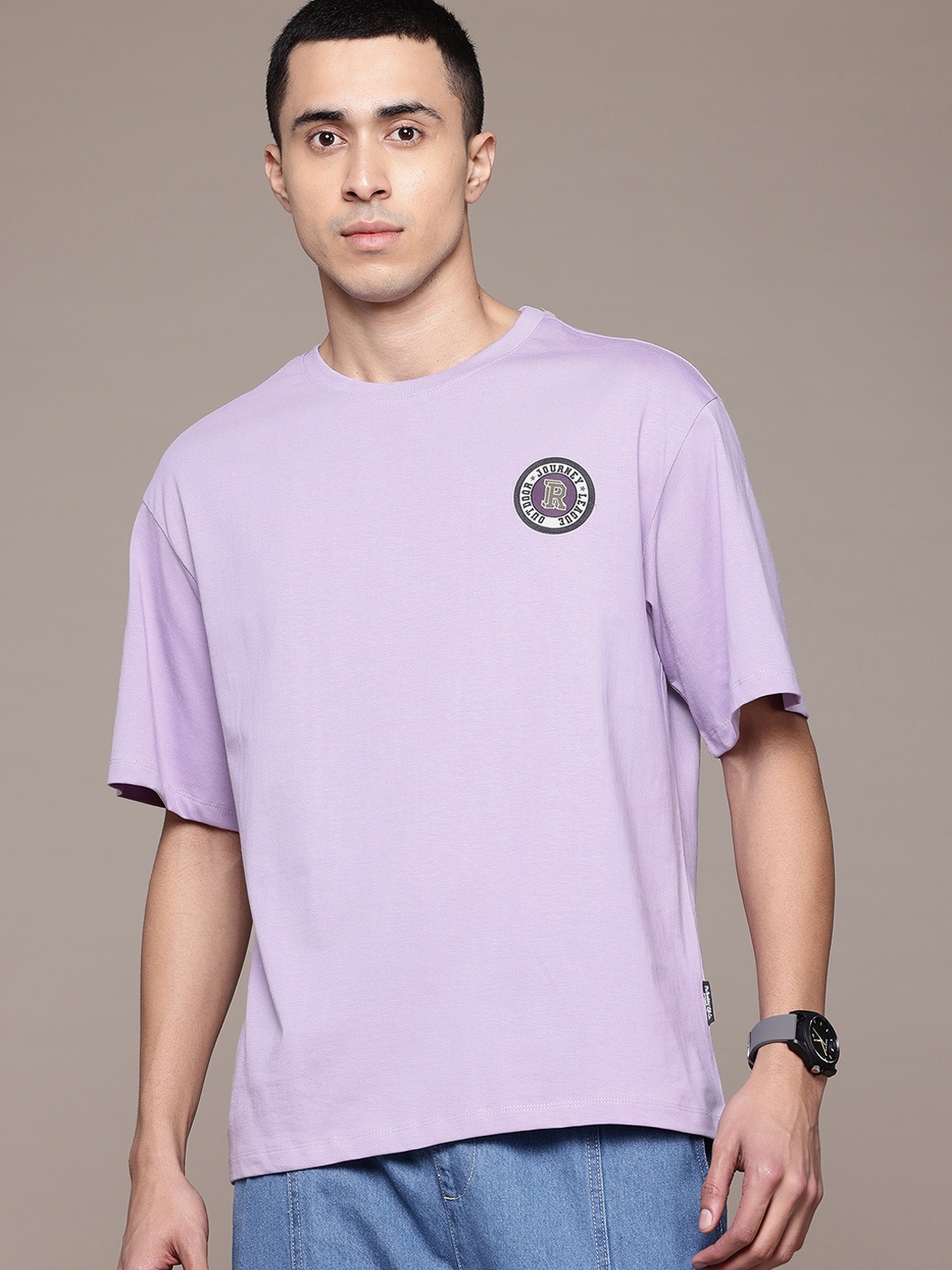 

The Roadster Lifestyle Co. Drop-Shoulder Sleeves Pure Cotton Relaxed Fit T-shirt, Lavender