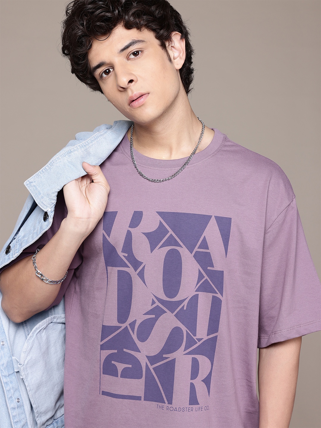 

The Roadster Lifestyle Co. Brand Logo Print Relaxed Pure Cotton T-shirt, Purple
