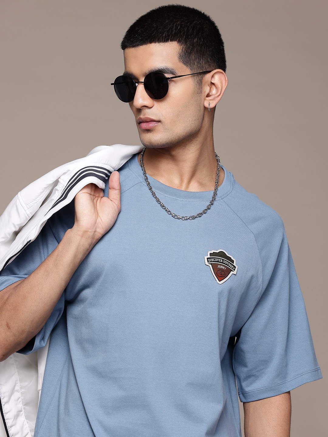 

The Roadster Lifestyle Co. Applique Detail Pure Cotton Relaxed Fit T-shirt, Blue