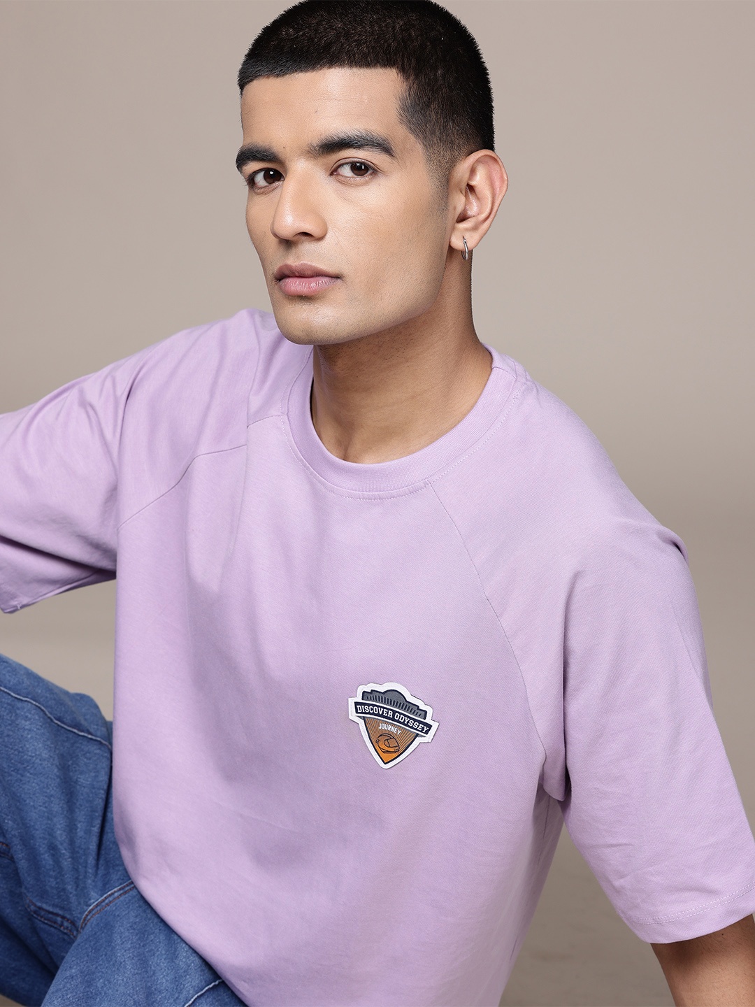 

The Roadster Lifestyle Co. Applique Detail Pure Cotton Relaxed Fit T-shirt, Lavender