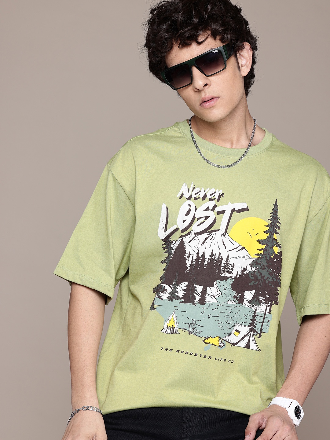 

The Roadster Lifestyle Co. Relaxed Fit Pure Cotton T-shirt, Green
