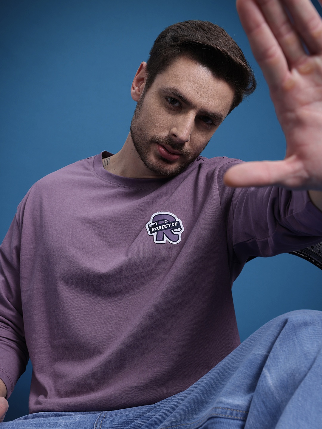 

The Roadster Life Co. Brand Logo Detailed Drop-Shoulder Sleeves Pure Cotton T-shirt, Lavender