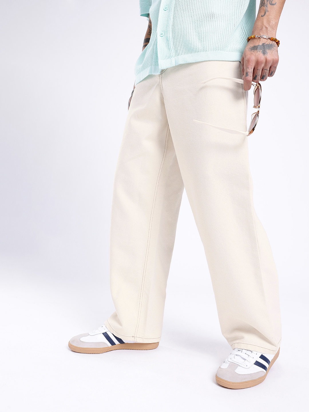 

glitchez Men Urban Savvy Loose Baggy Fit Jeans, Off white
