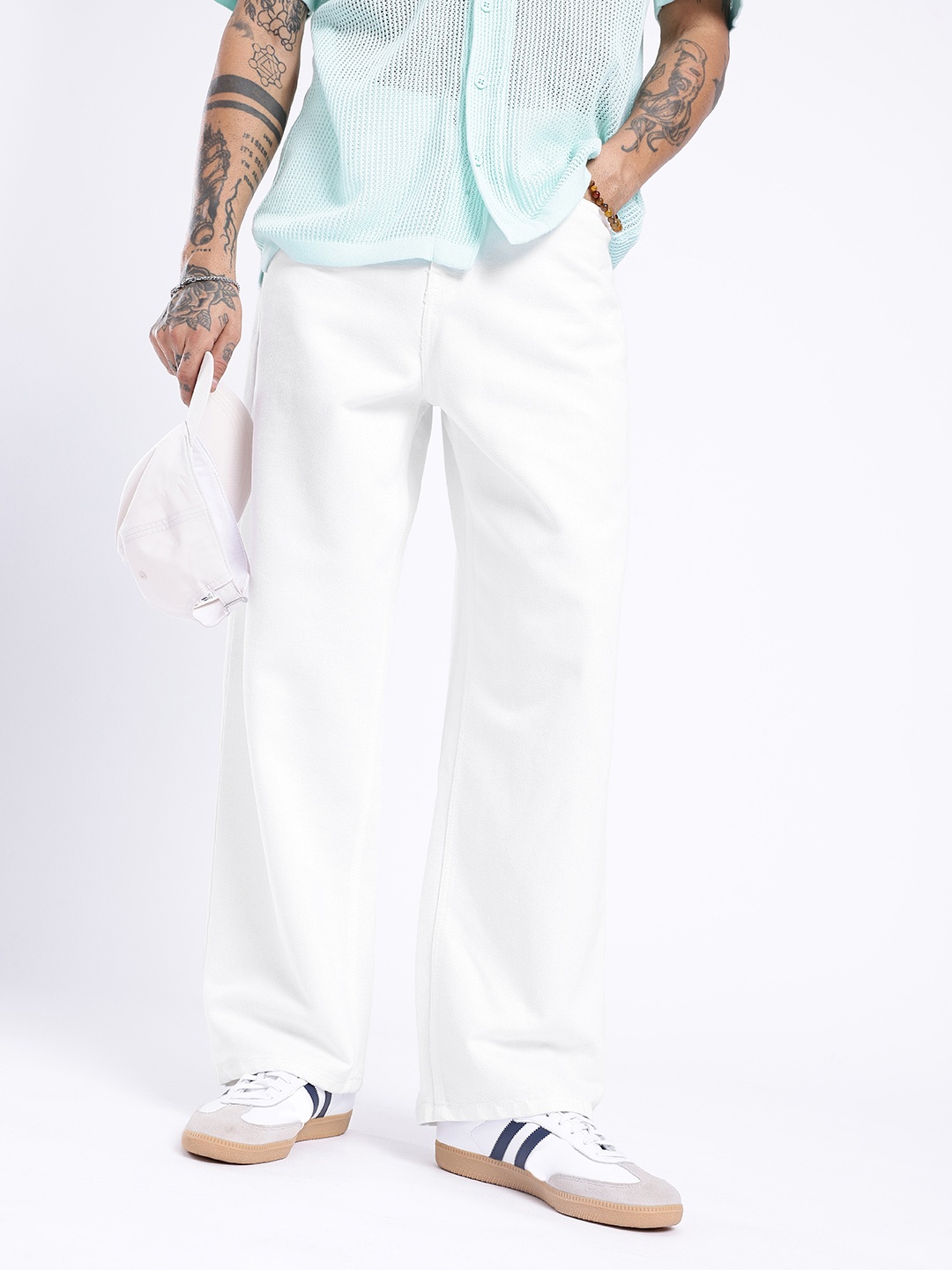 

glitchez Men Effortless Style Baggy Jeans, White