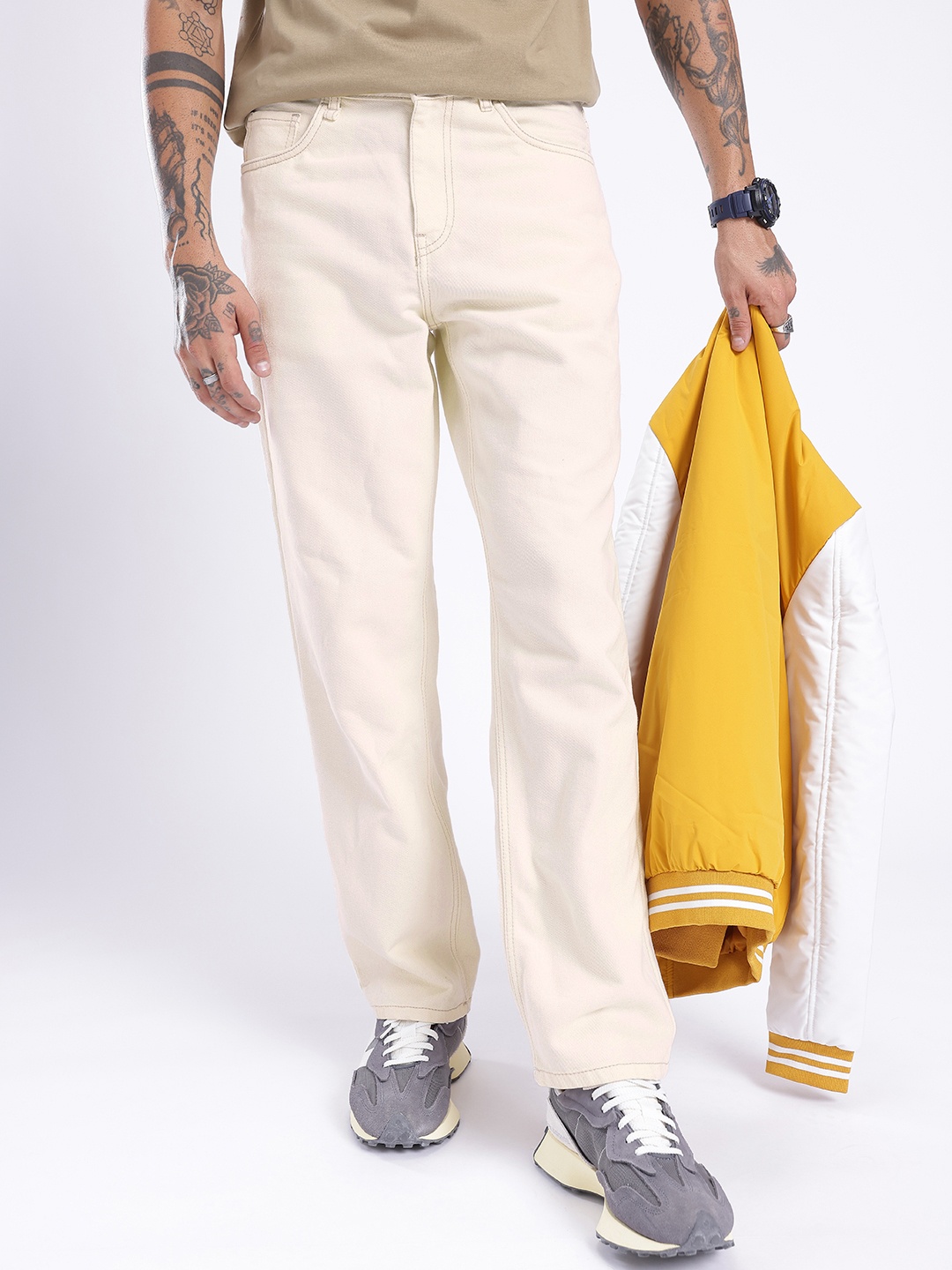 

glitchez Men City Swagger Straight Fit Jeans, Off white