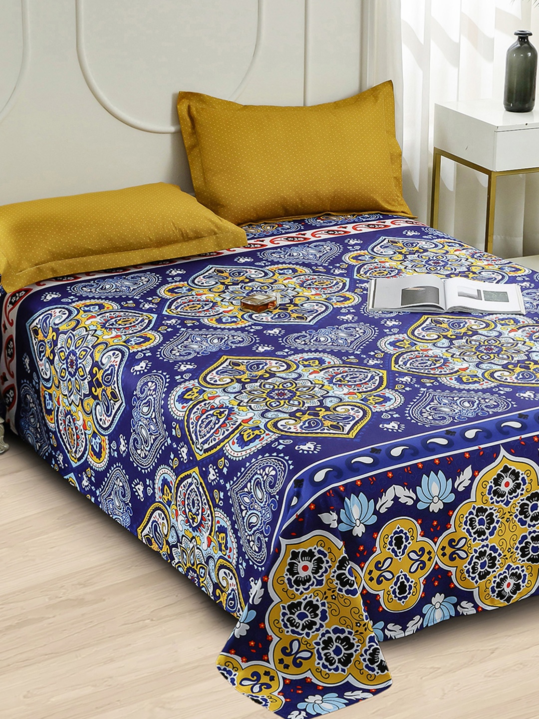 

Story@home Purple Ethnic Printed 240 TC Satin Finish Queen Bedsheet Set