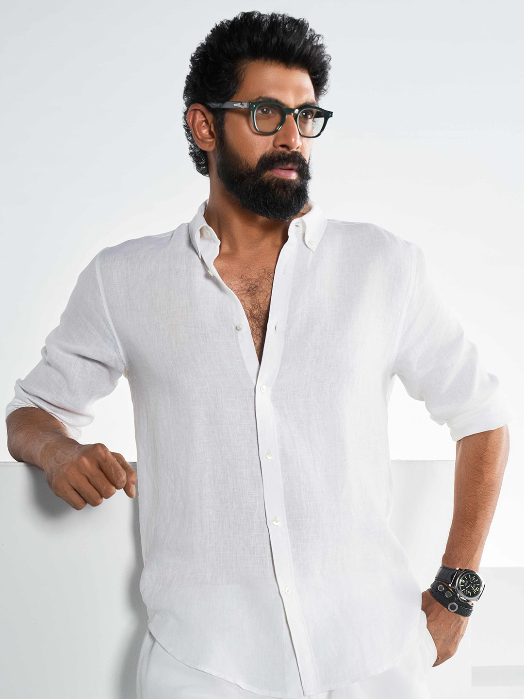 

KINGDOM OF WHITE Men Button-Down Collar Regular Fit Pure Linen Shirt