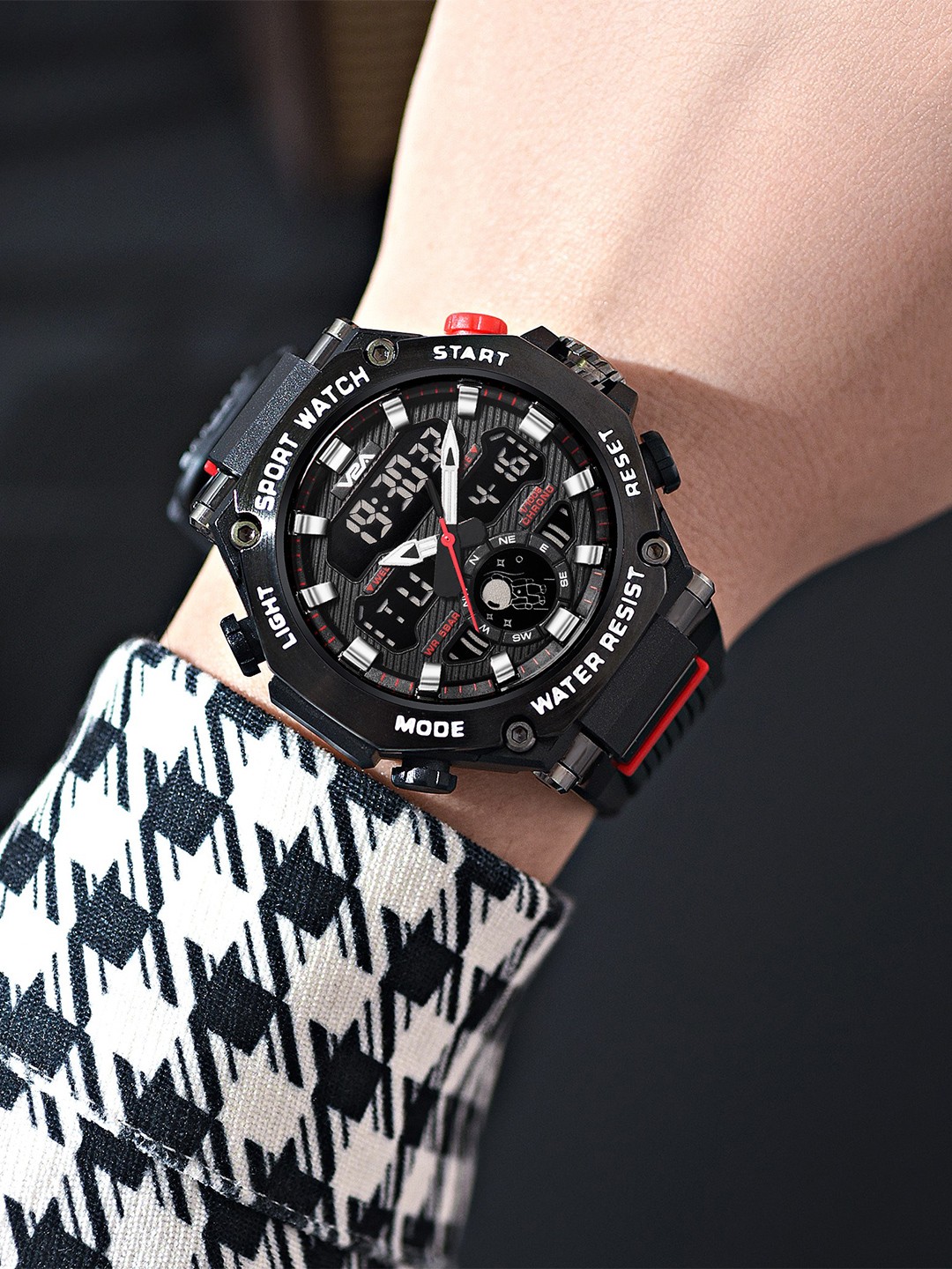 

V2A Men Dial & Bracelet Style Straps Analogue and Digital Watch V2A-8069-Black-Black