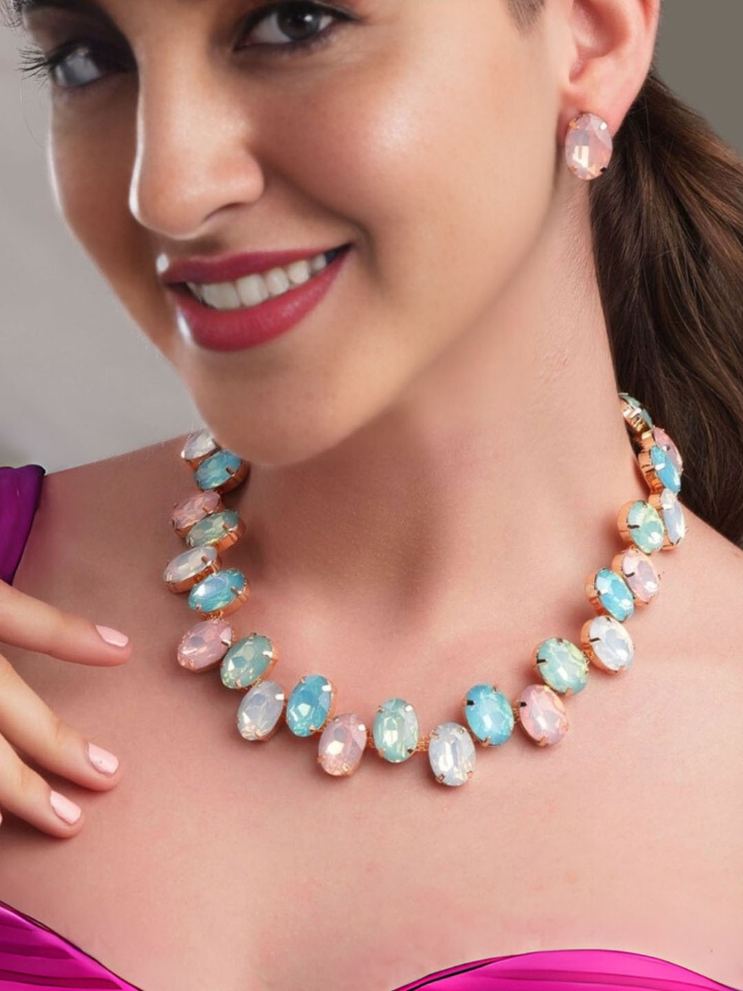 

MANSIYAORANGE 18KT Gold Plated AD Crystal Studded Jewellery Set
