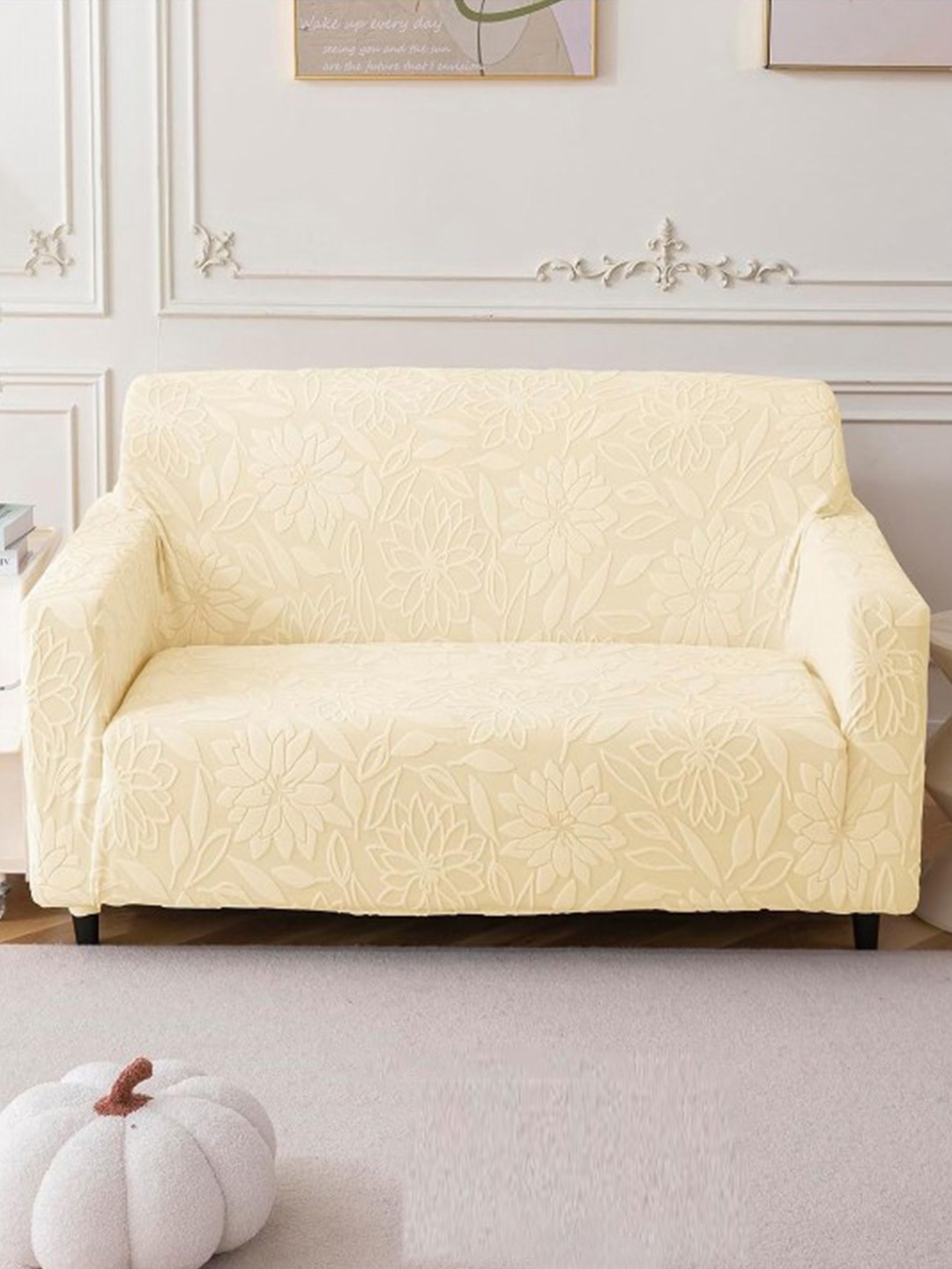 

HOUSE OF QUIRK Cream-coloured Self Design Jacquard Soft Touching 3 Seater Sofa Cover