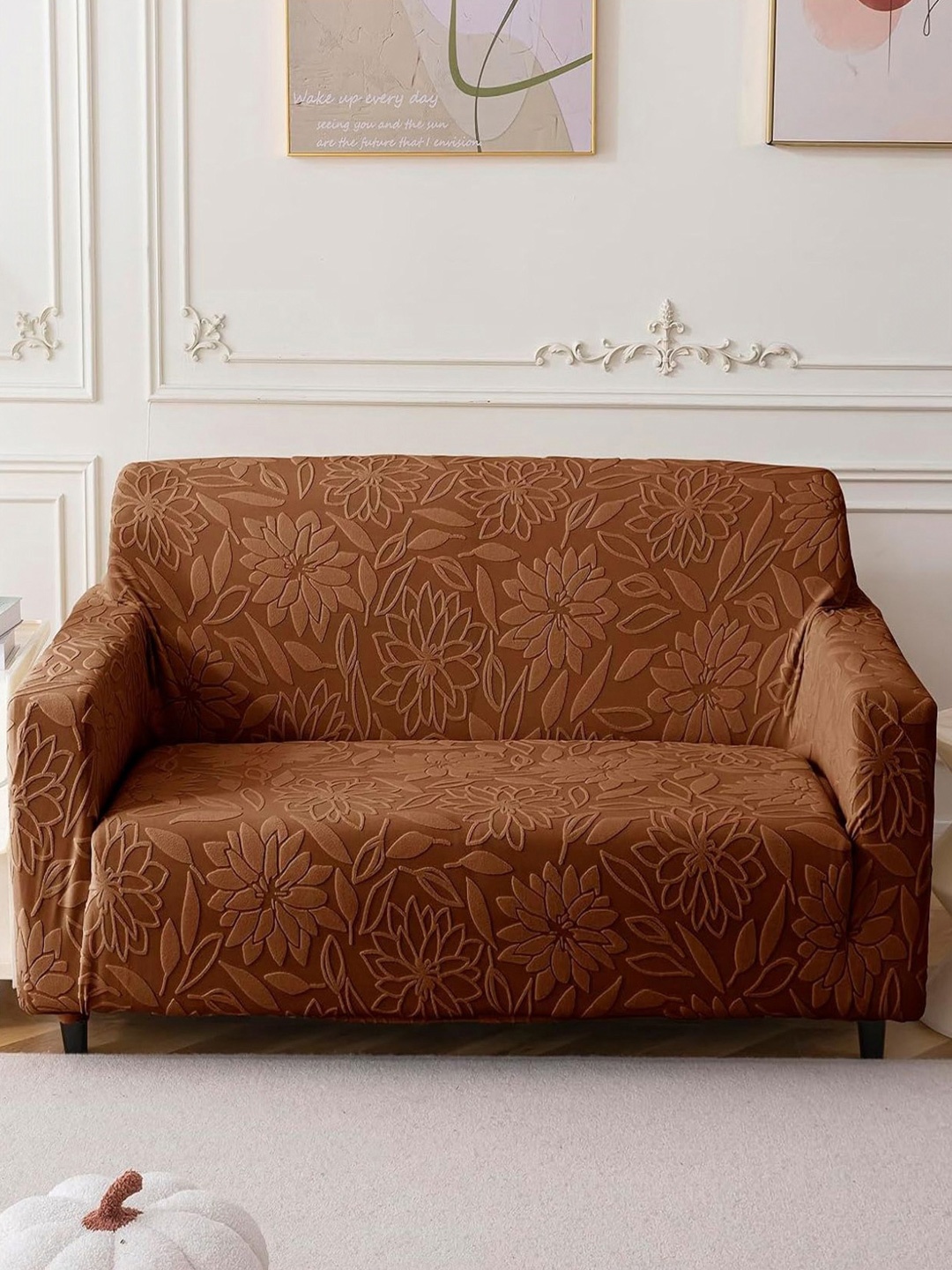 

HOUSE OF QUIRK Camel Brown Self Design Jacquard Soft Touching 5 Seater Sofa Cover
