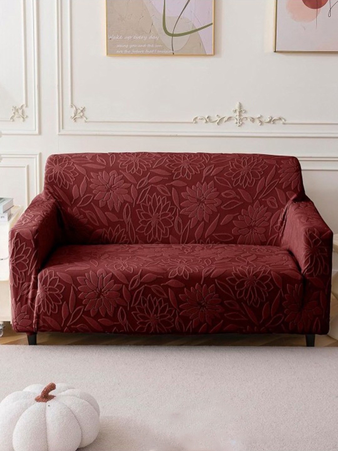 

HOUSE OF QUIRK Maroon Self Design Jacquard Soft Touching 2 Seater Sofa Cover