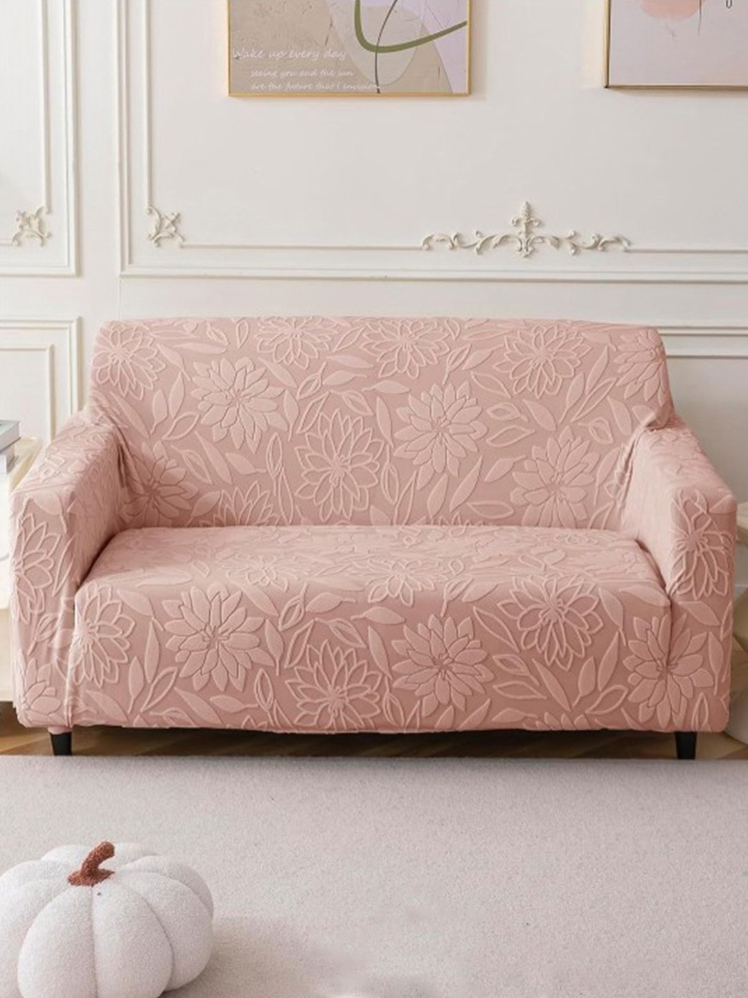 

HOUSE OF QUIRK Pink Self Design Jacquard Soft Touching 2 Seater Sofa Cover