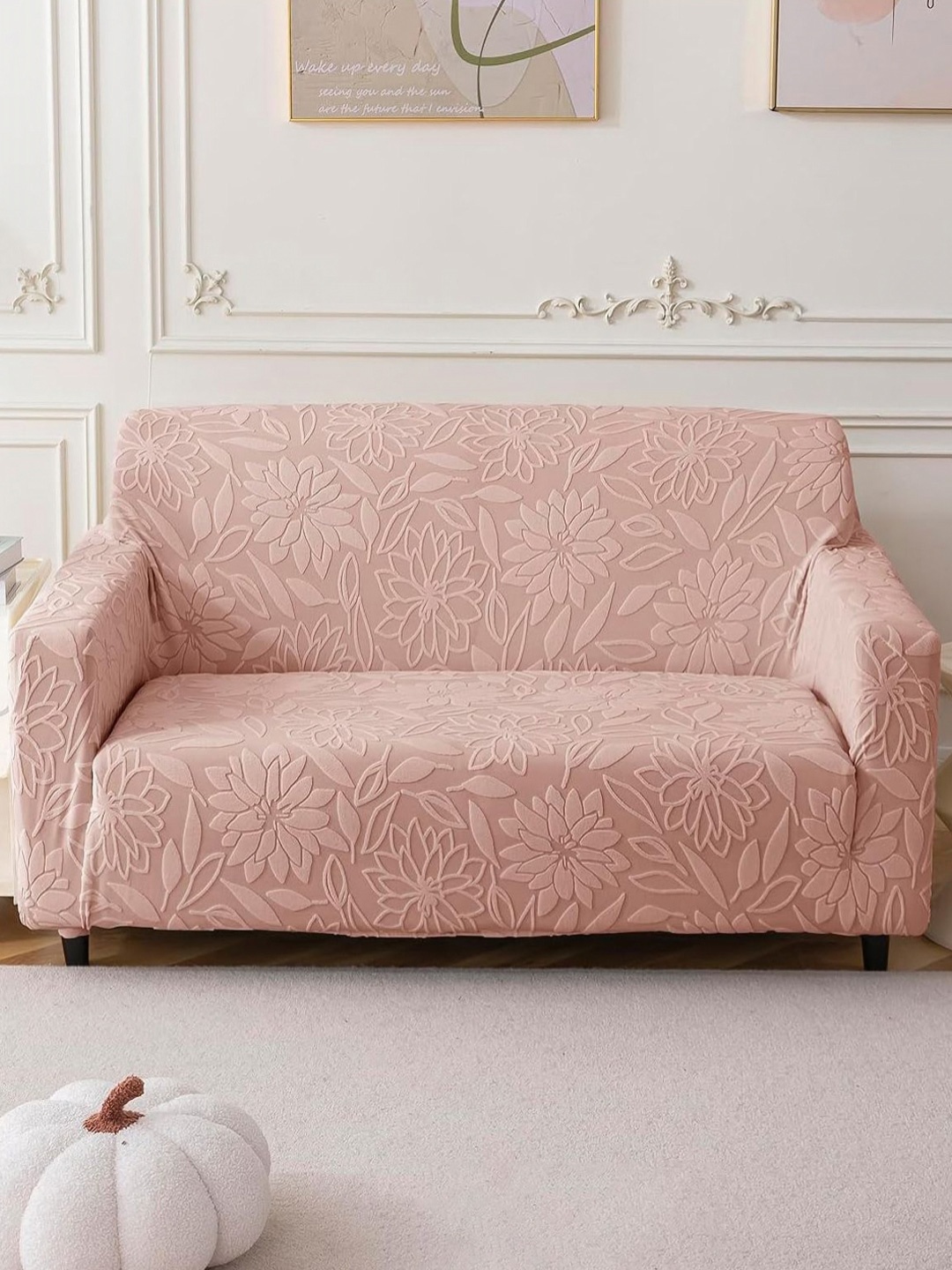 

HOUSE OF QUIRK Pink Self Design Jacquard Soft Touching 3 Seater Sofa Cover