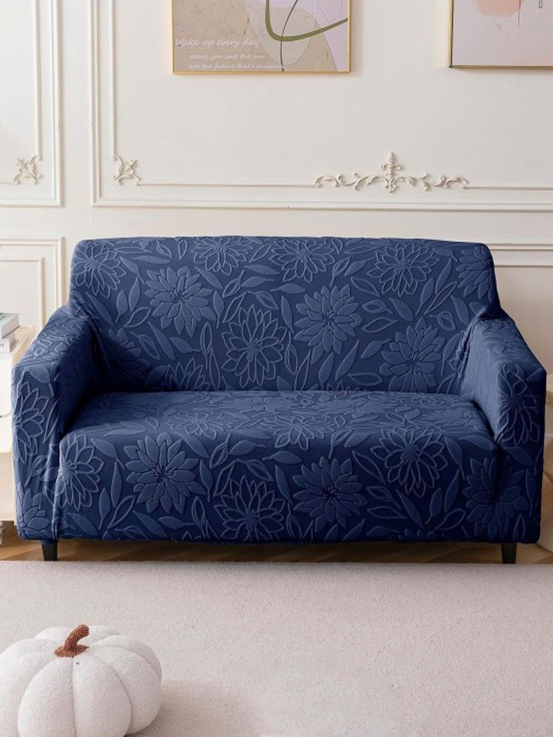 

HOUSE OF QUIRK Navy Blue Self Design Jacquard Soft Touching 2 Seater Sofa Cover