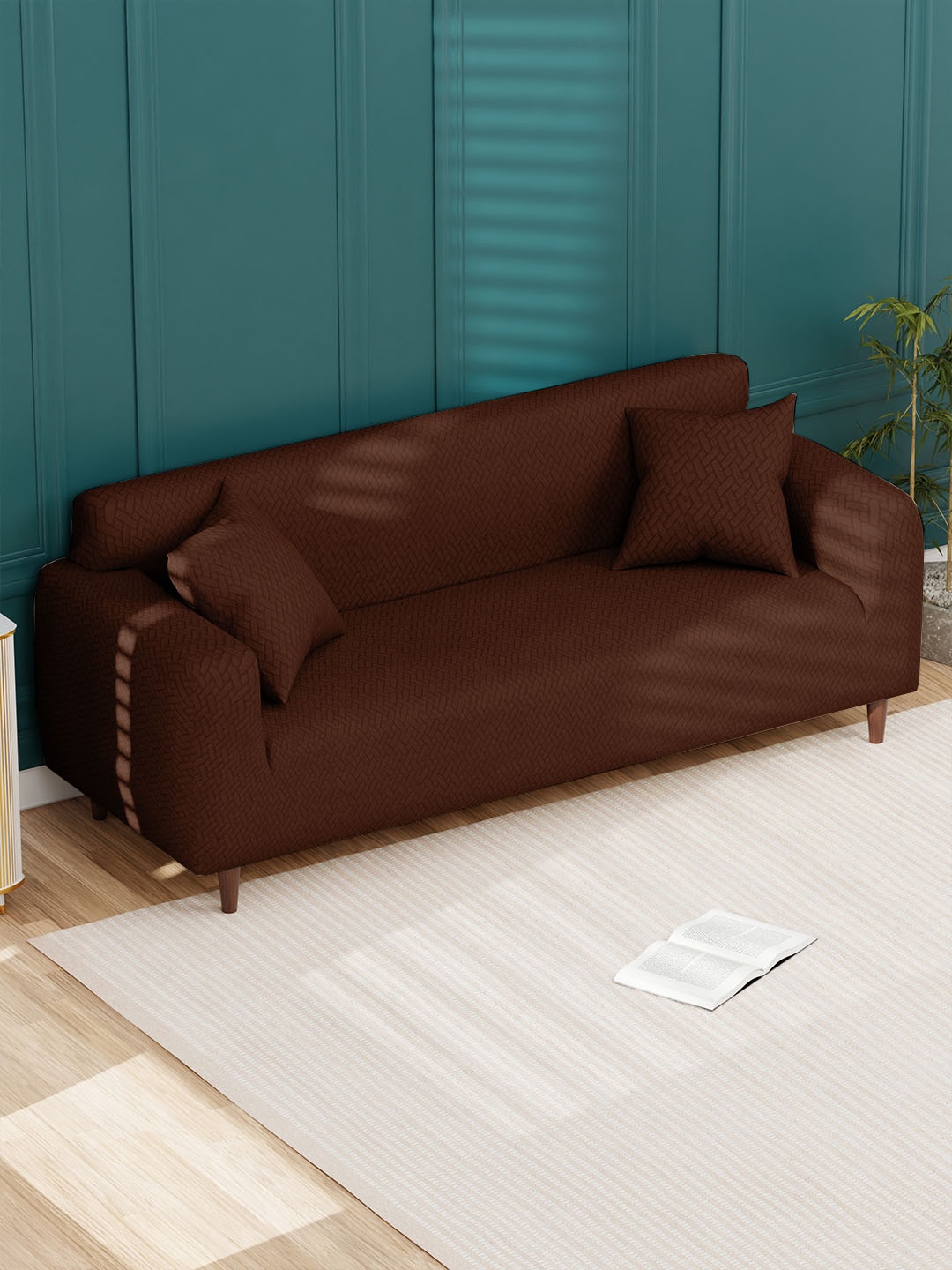 

Lukzer Brown Printed Jacquard 3-Seater Sofa Cover With Arms
