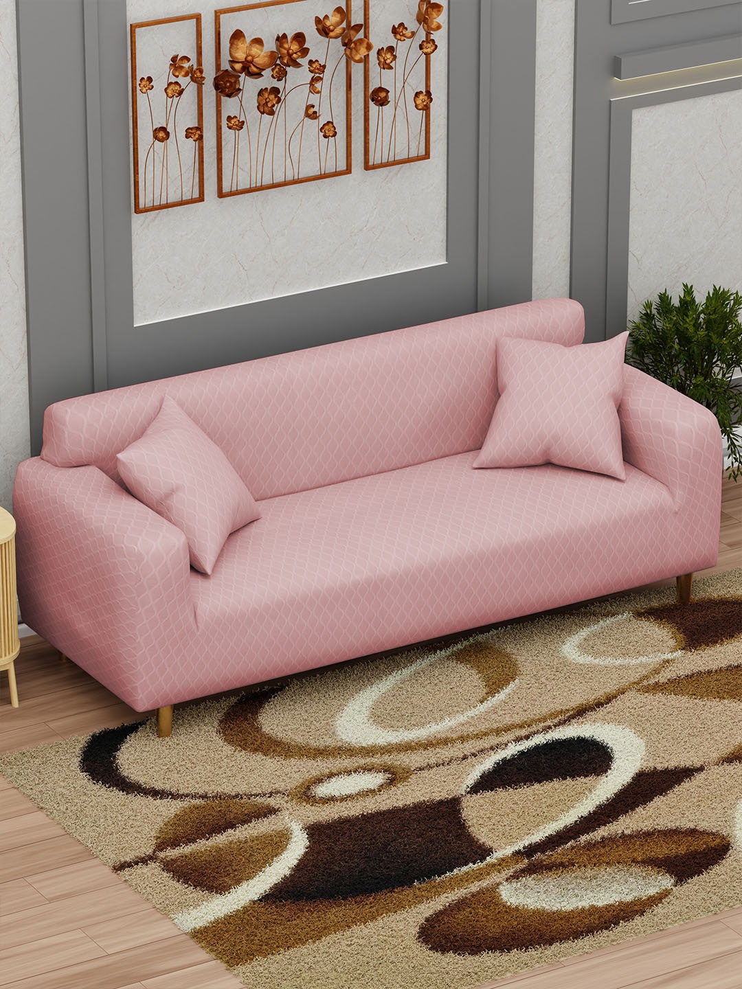 

Lukzer Pink Printed 3-Seater Sofa Cover With Arms