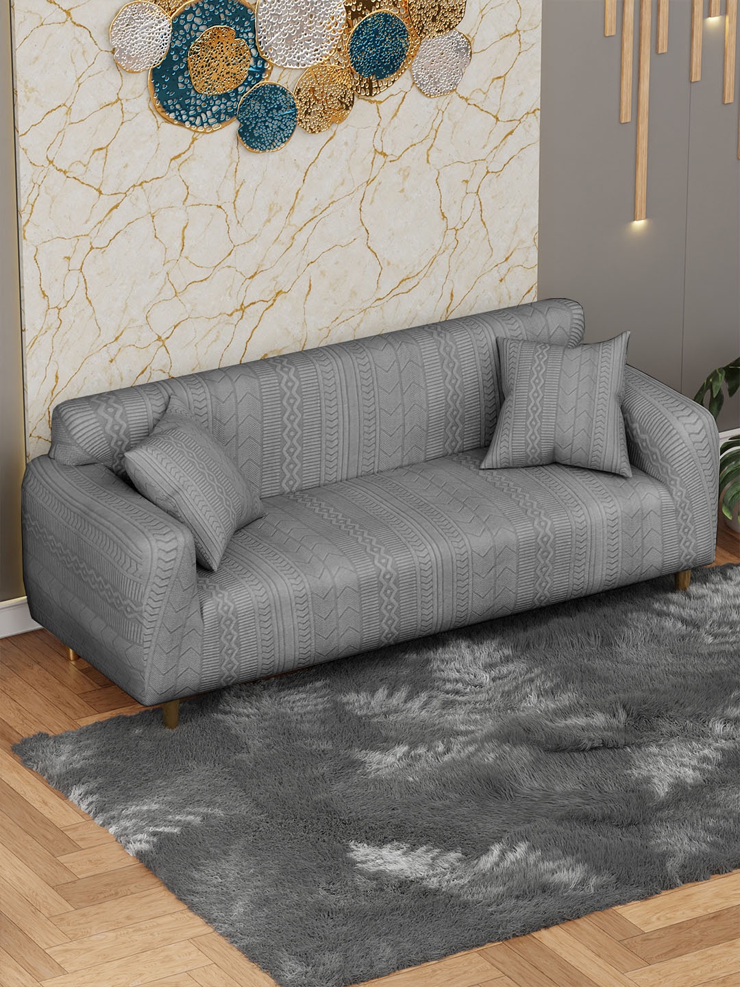 

Lukzer Grey Printed 3-Seater Sofa Cover With Arms