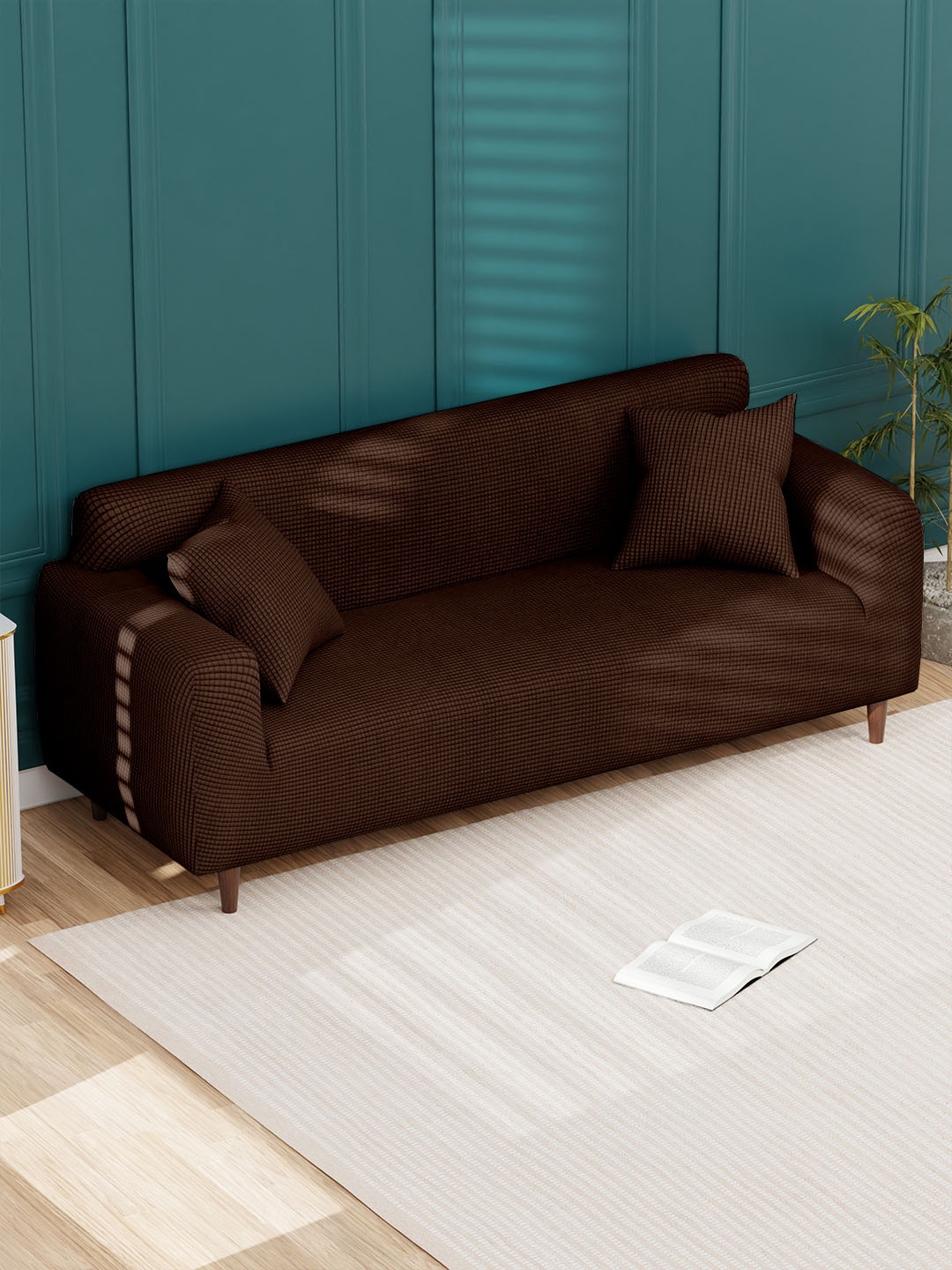 

Lukzer Brown Printed Jacquard 3-Seater Sofa Cover With Arms
