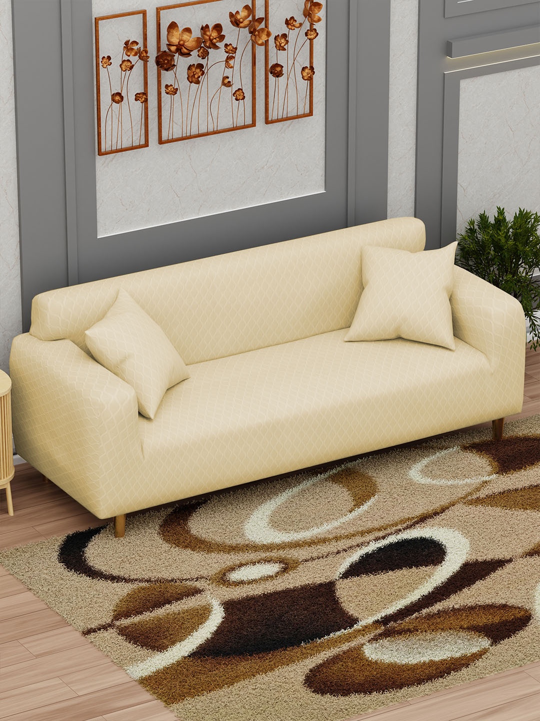 

Lukzer Yellow Printed 3-Seater Sofa Cover With Arms