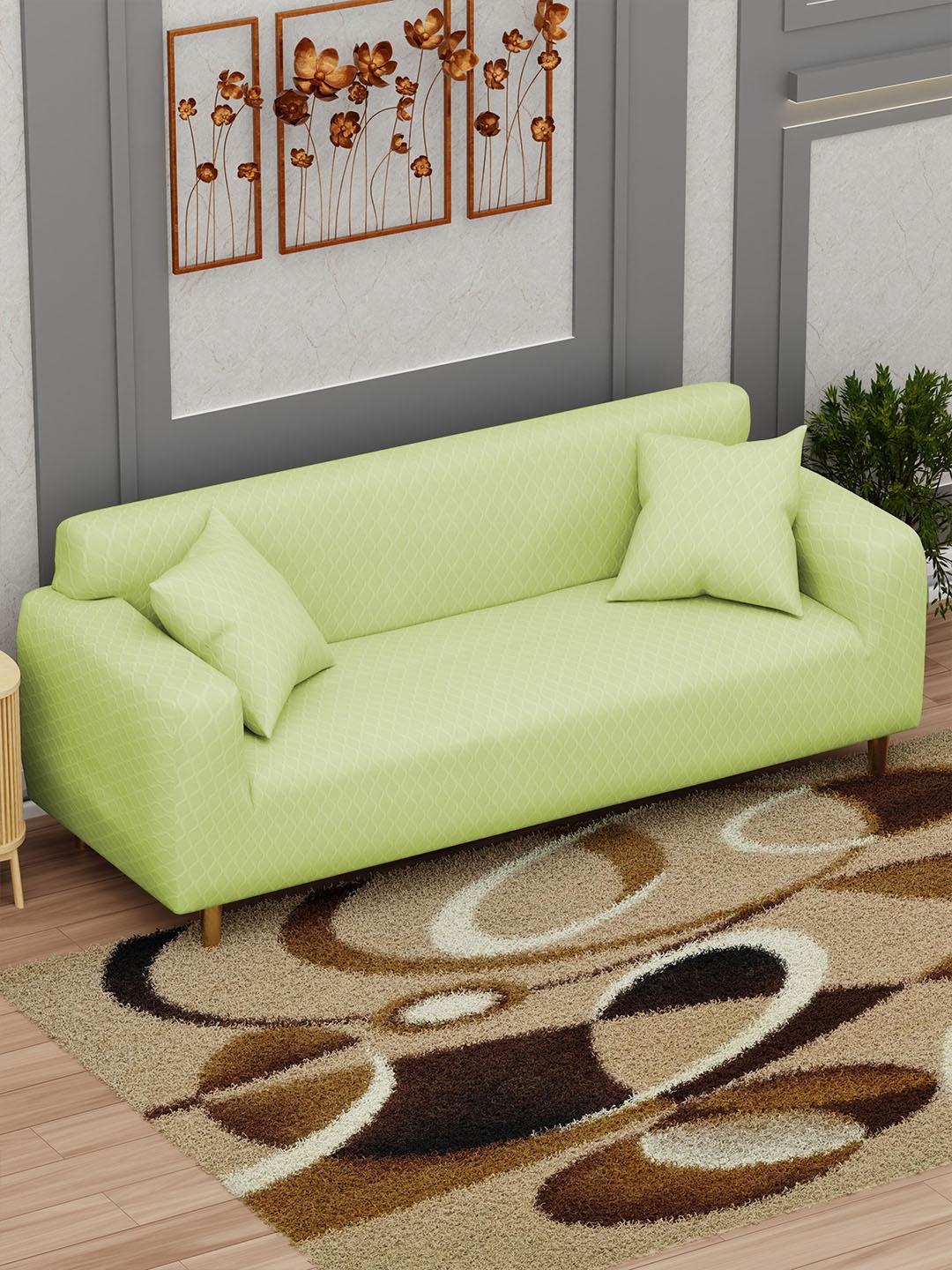 

Lukzer Green Printed 3-Seater Sofa Cover With Arms