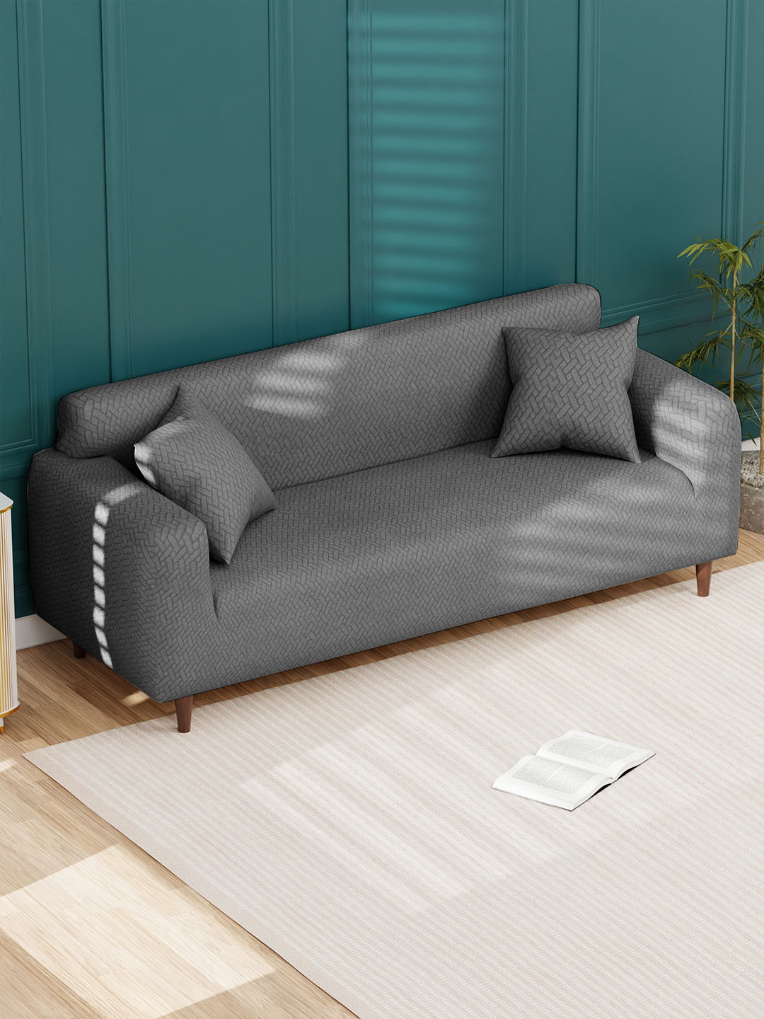 

Lukzer Grey Textured 3 Seater Sofa Cover With Arms