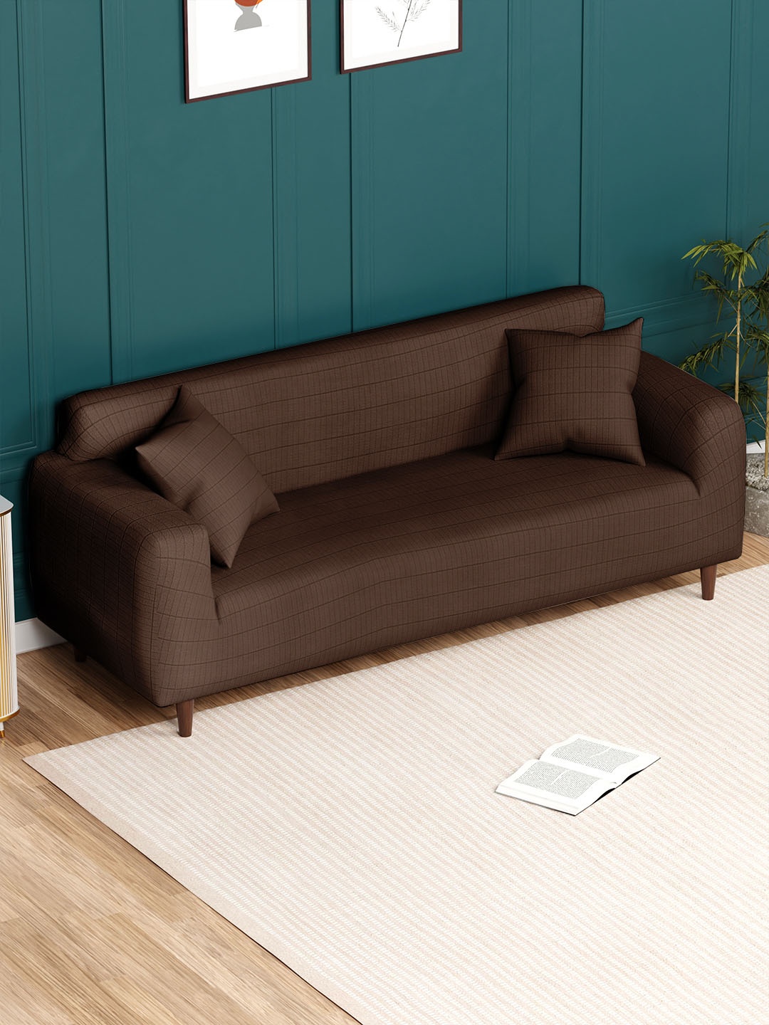 

Lukzer Brown Printed Jacquard 3-Seater Sofa Cover With Arms