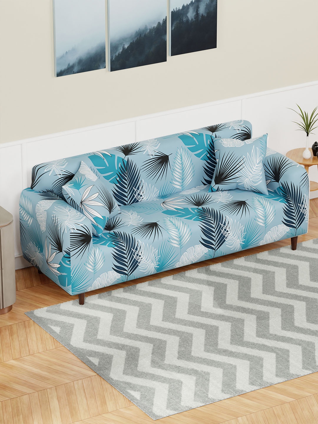 

Lukzer Blue Printed 3-Seater Sofa Cover With Arms