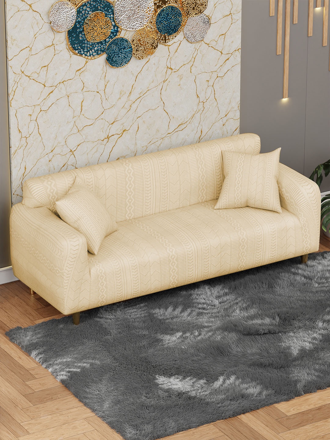 

Lukzer Yellow Printed 3-Seater Sofa Cover With Arms