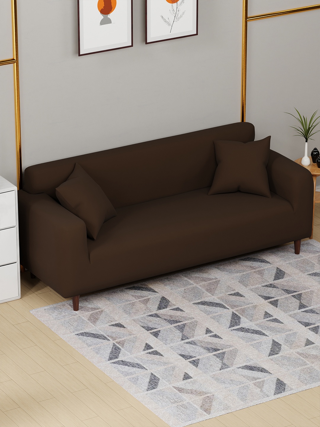 

Lukzer Brown Printed 3-Seater Sofa Cover With Arms