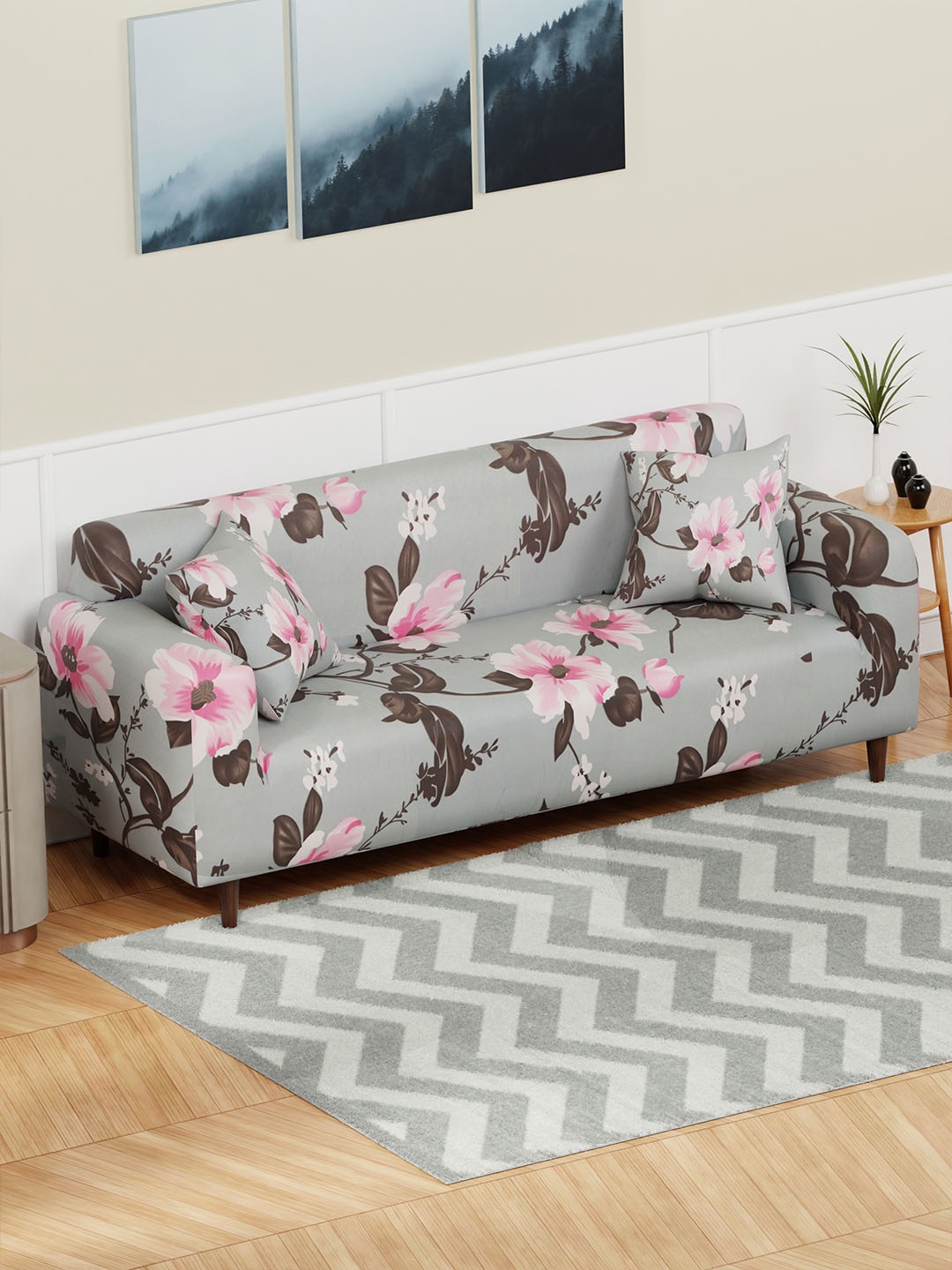 

Lukzer Pink Printed 3-Seater Sofa Cover With Arms