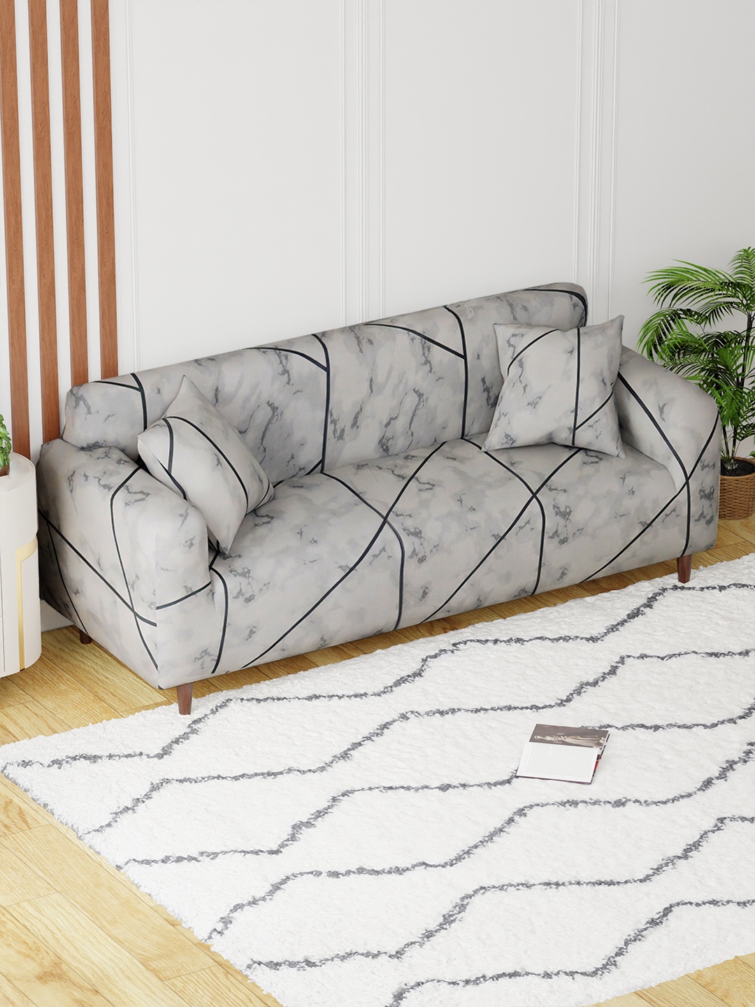 

Lukzer Grey and Black Printed 3-Seater Sofa Cover With Arms